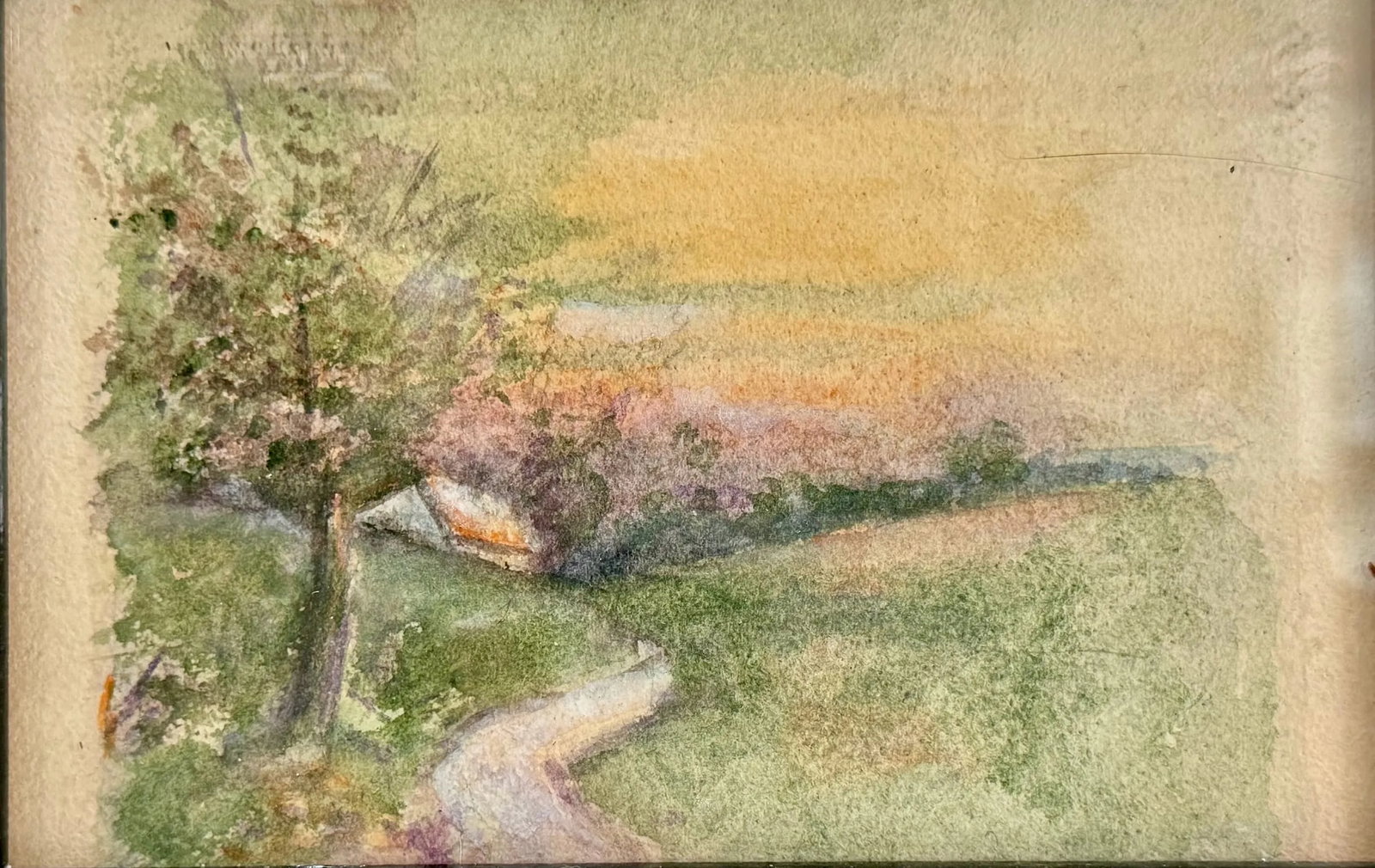 Framed w.c.. Vincent Watercolor Painting of a Country Scene - 2