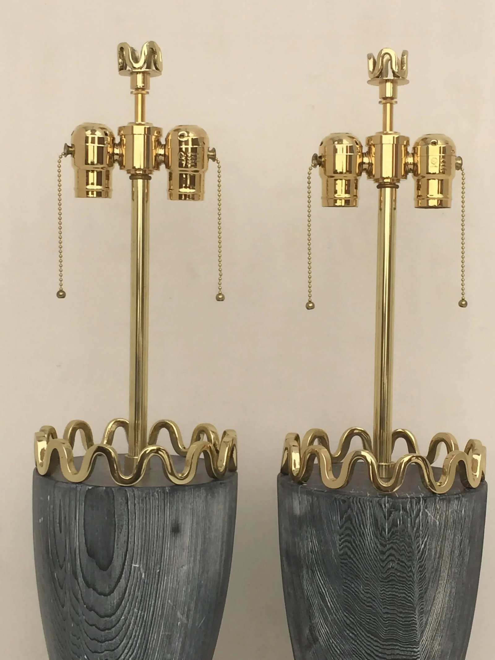 James Mont Cerused Redwood and Brass Lamps - a Pair - 2
