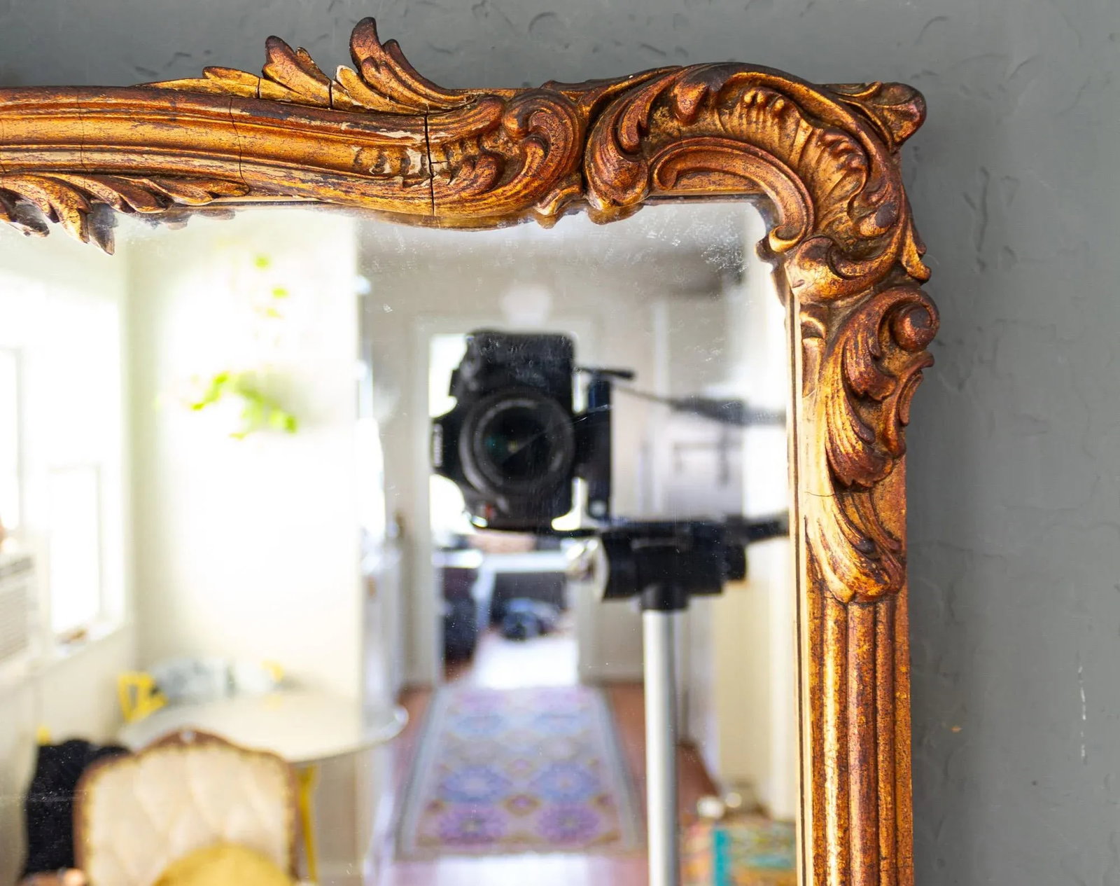 French Antique Carved Gesso Gilt and Wood Overmantle Wall Mirror - 10