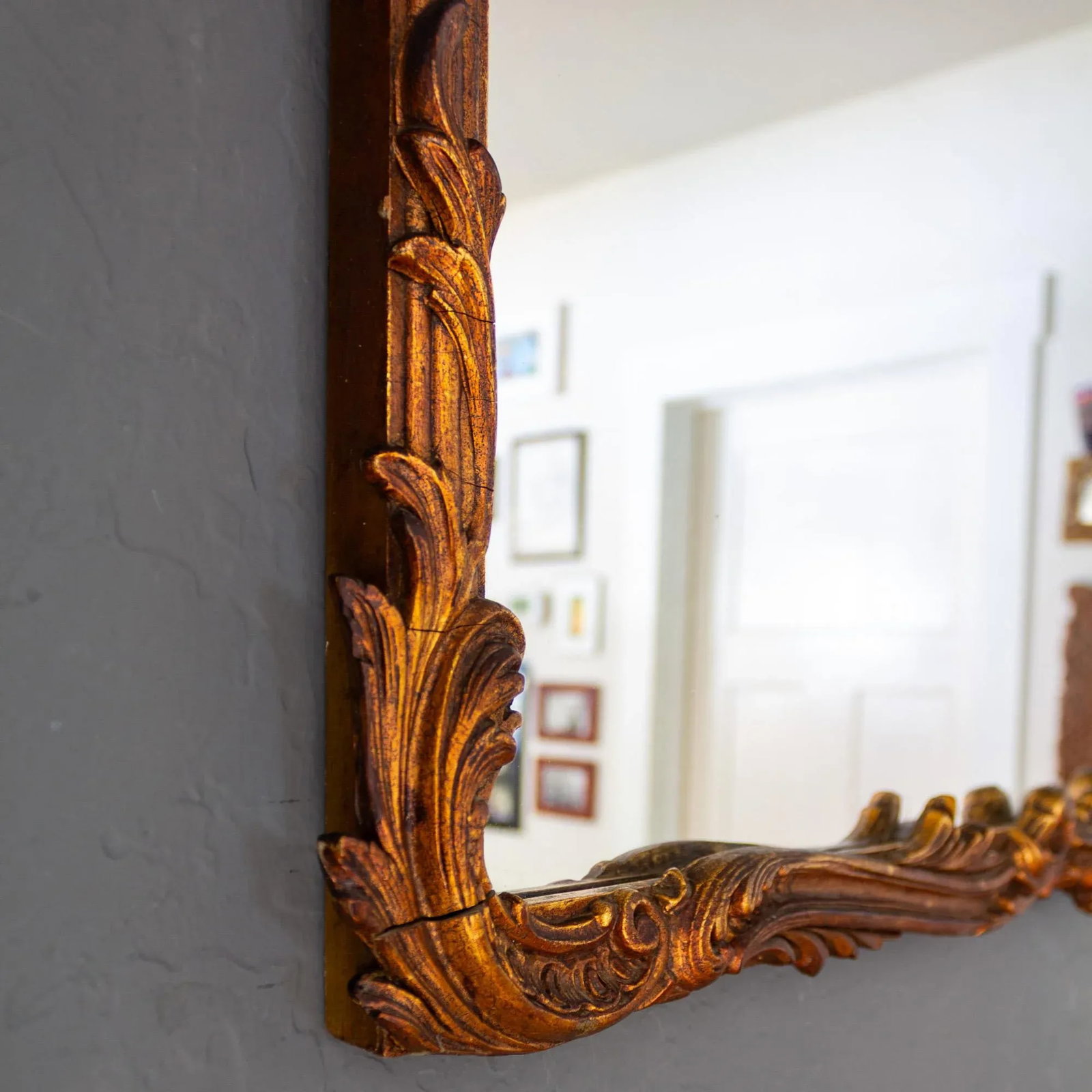 French Antique Carved Gesso Gilt and Wood Overmantle Wall Mirror - 12