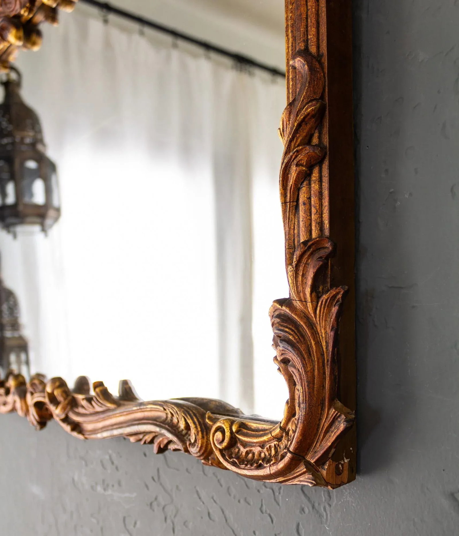 French Antique Carved Gesso Gilt and Wood Overmantle Wall Mirror - 15