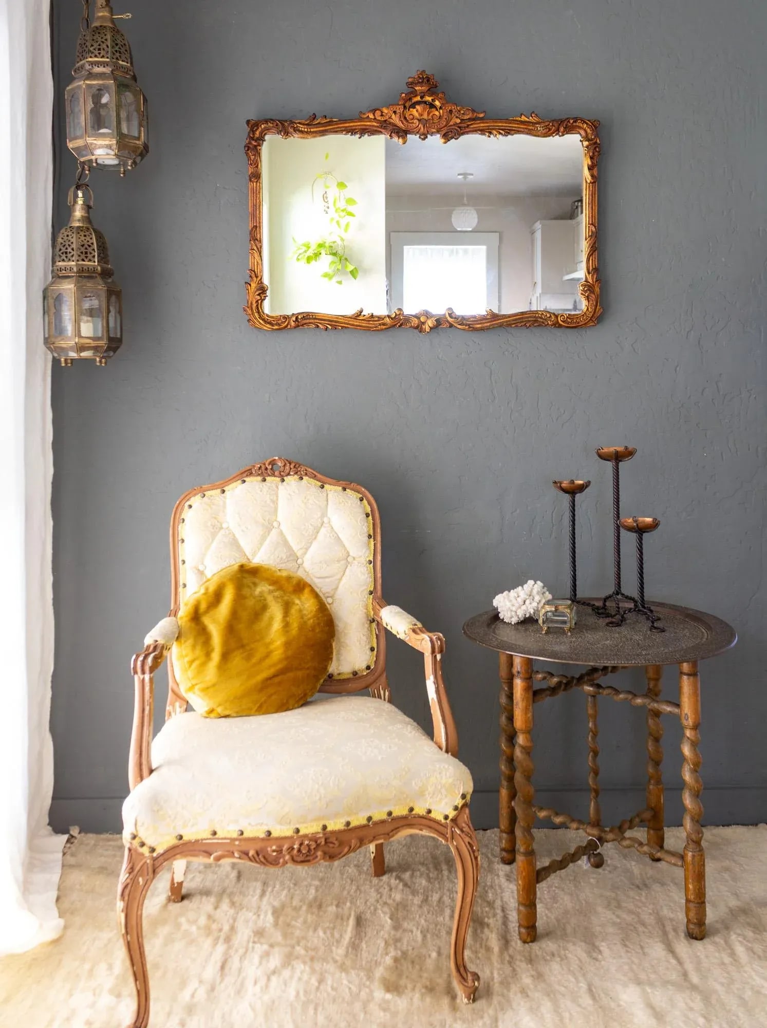 French Antique Carved Gesso Gilt and Wood Overmantle Wall Mirror - 2