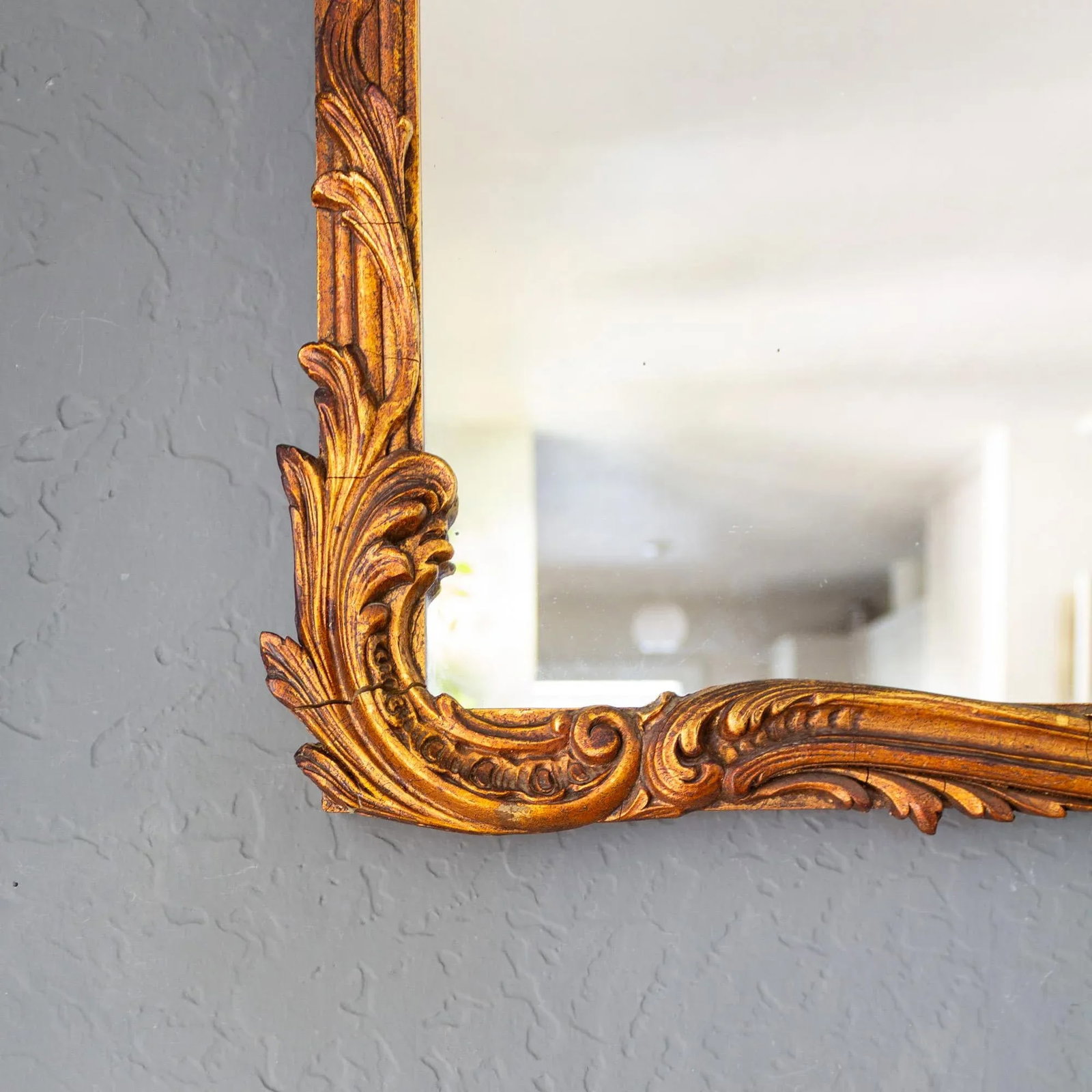 French Antique Carved Gesso Gilt and Wood Overmantle Wall Mirror - 4