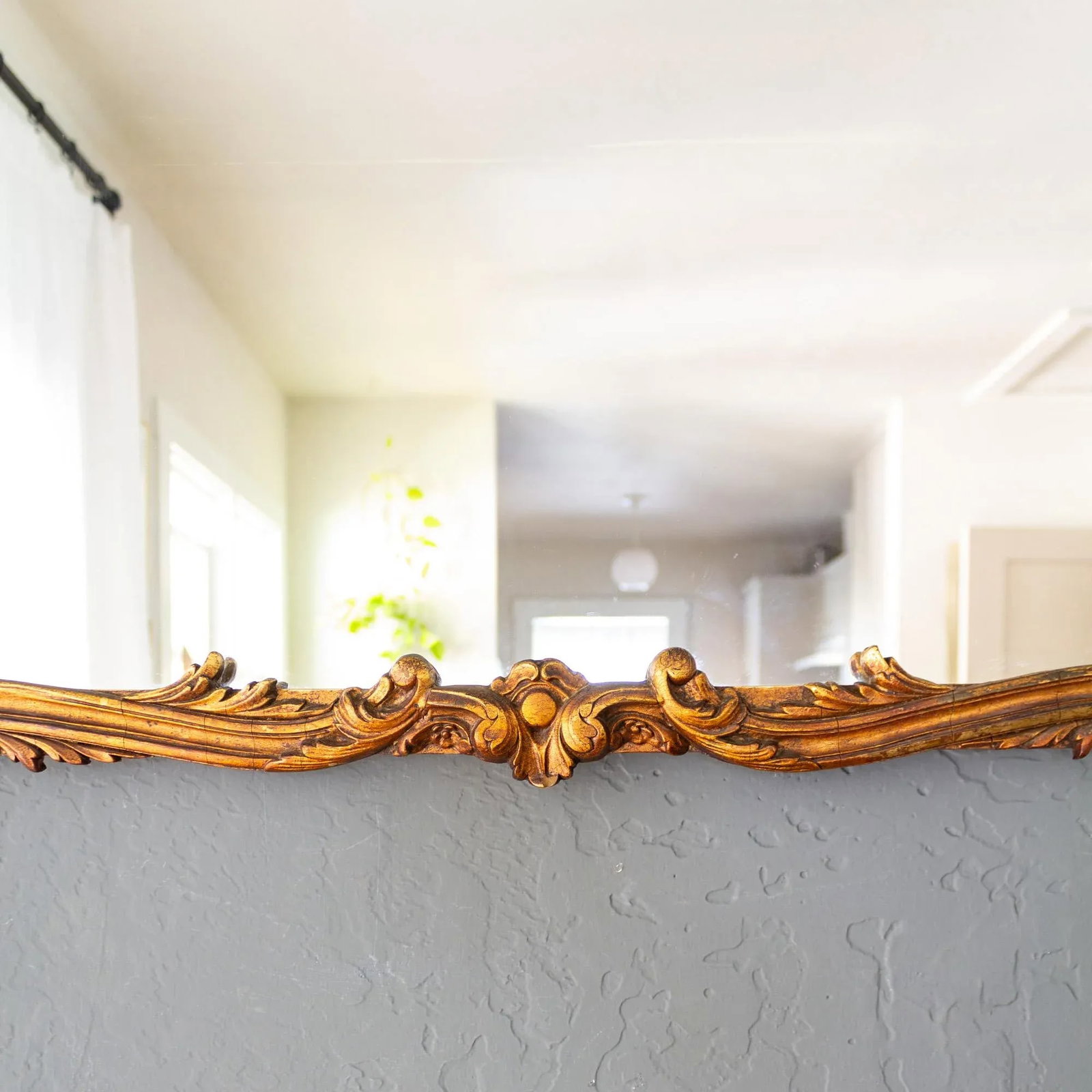French Antique Carved Gesso Gilt and Wood Overmantle Wall Mirror - 5