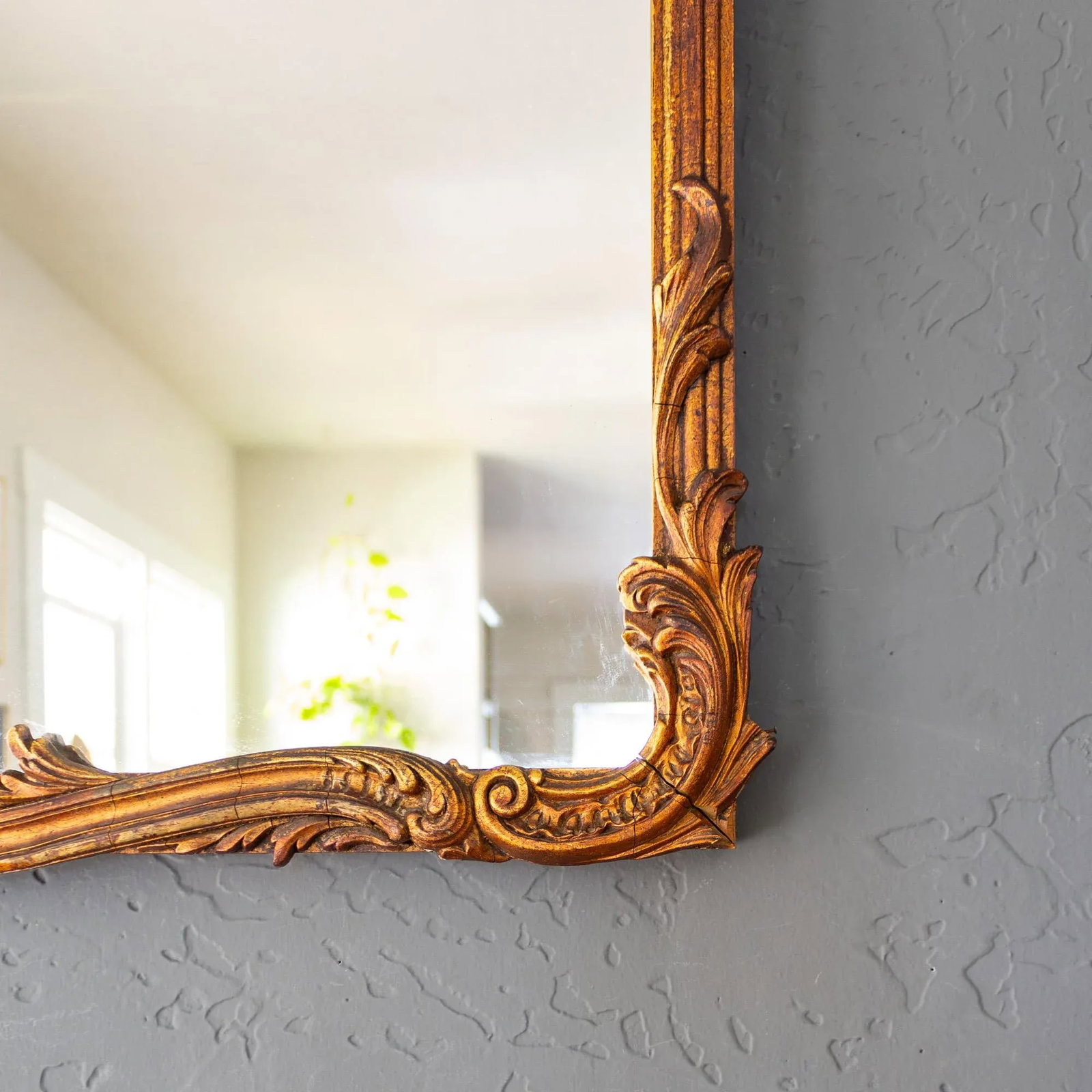 French Antique Carved Gesso Gilt and Wood Overmantle Wall Mirror - 6
