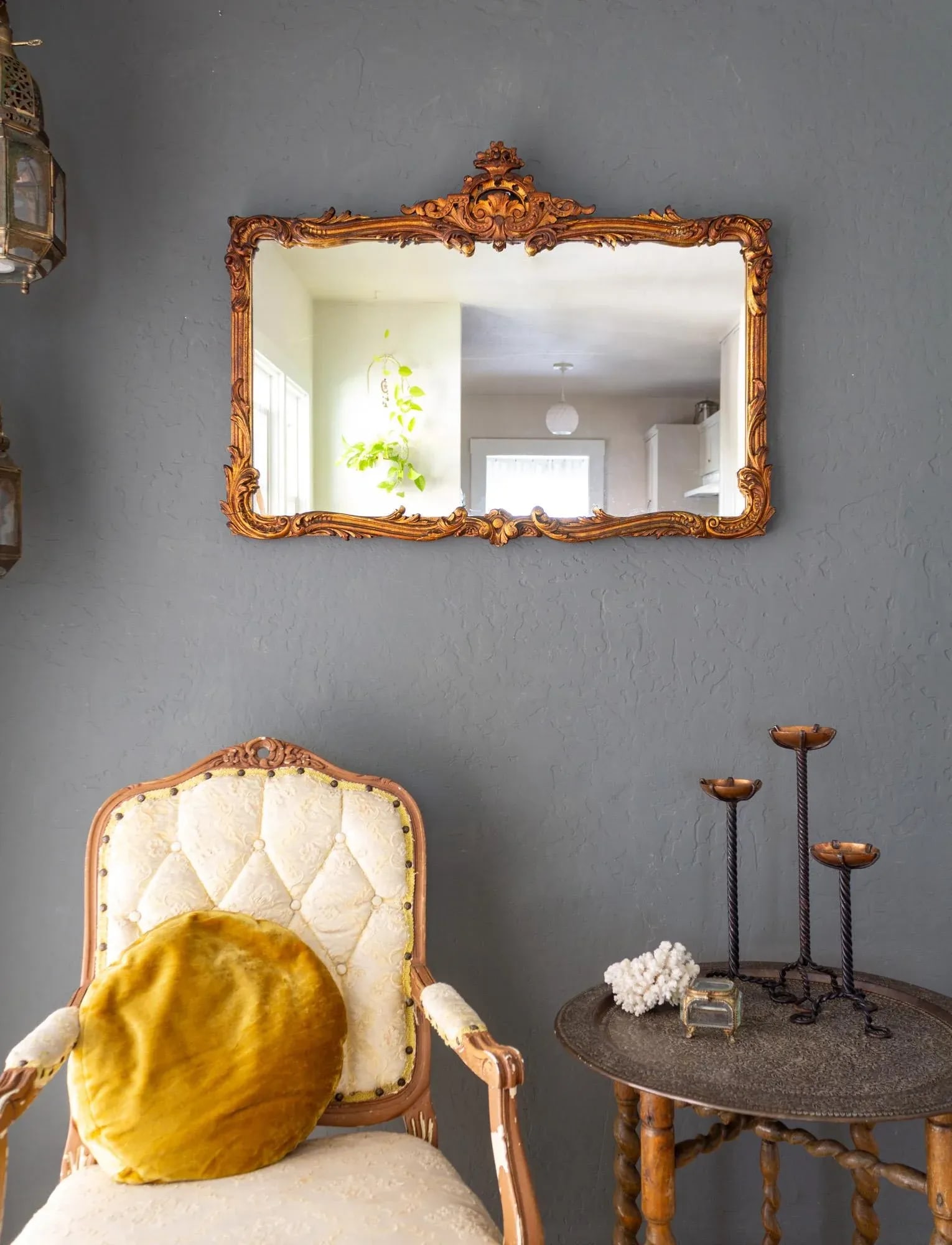 French Antique Carved Gesso Gilt and Wood Overmantle Wall Mirror - 7