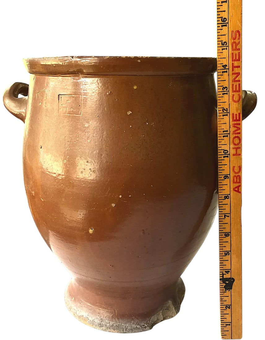 Antique 19th Century Handmade French Brown Slip Salt Glazed Terracotta Confit Pots - Set of 3 - 11