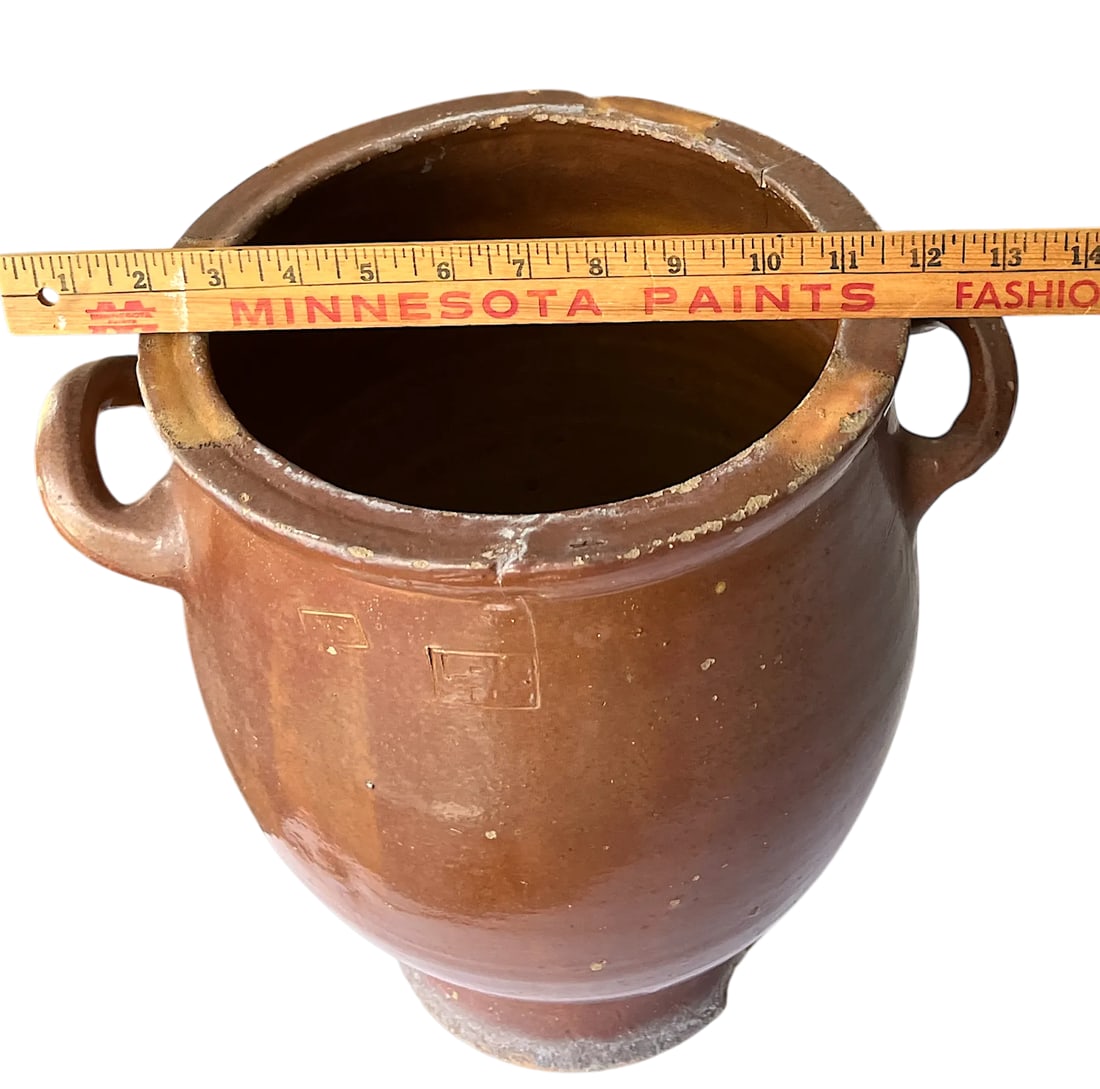 Antique 19th Century Handmade French Brown Slip Salt Glazed Terracotta Confit Pots - Set of 3 - 12