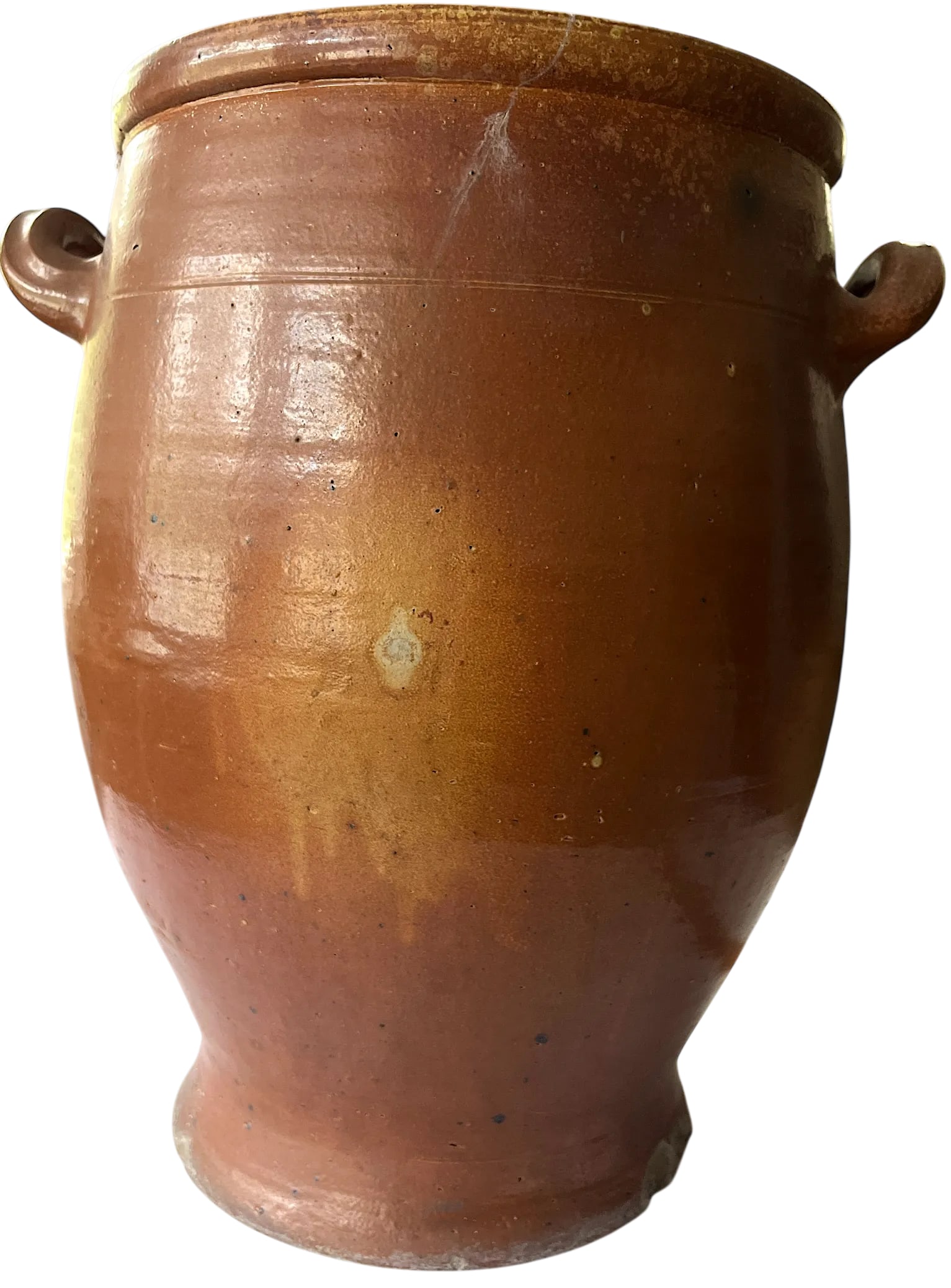Antique 19th Century Handmade French Brown Slip Salt Glazed Terracotta Confit Pots - Set of 3 - 6