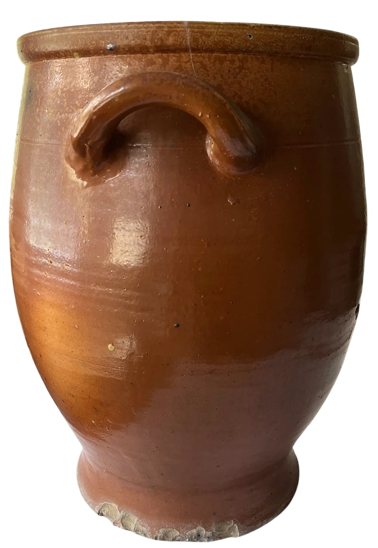 Antique 19th Century Handmade French Brown Slip Salt Glazed Terracotta Confit Pots - Set of 3 - 7