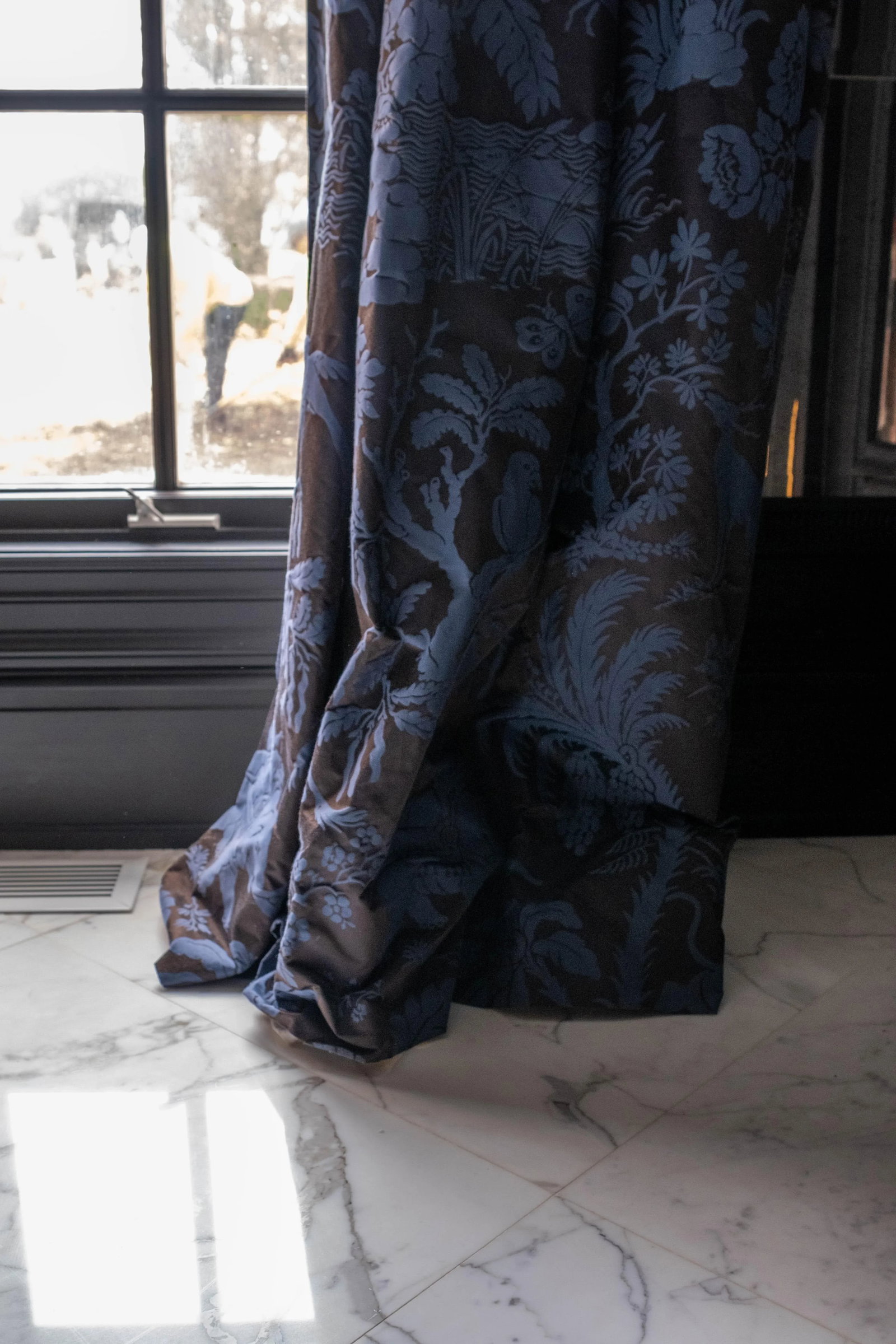 Custom Scalamandre Blue Damask Drapes - 10