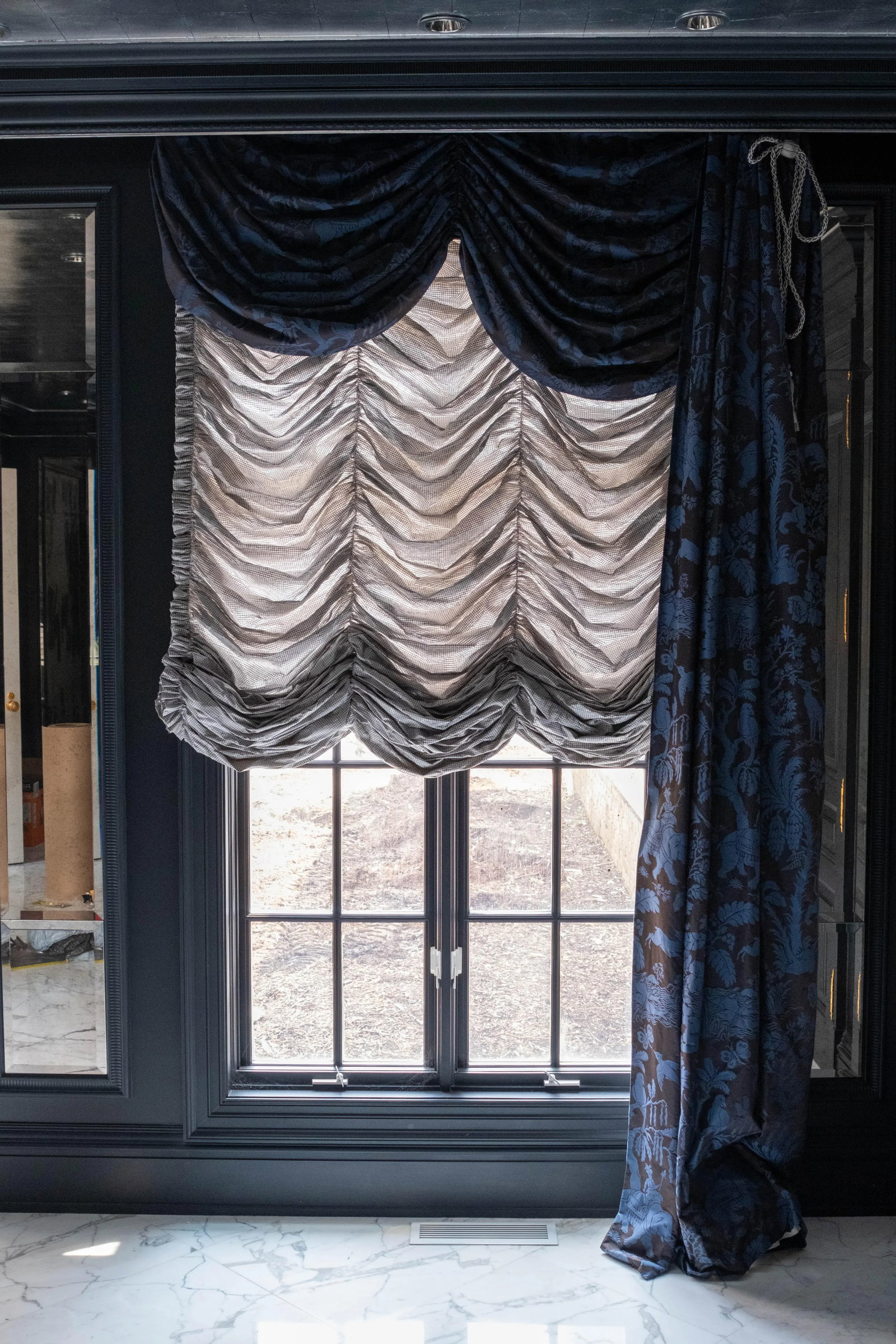 Custom Scalamandre Blue Damask Drapes - 2
