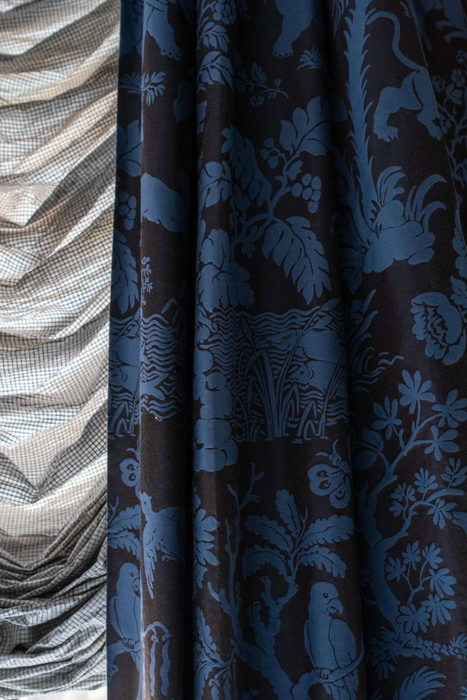 Custom Scalamandre Blue Damask Drapes - 6