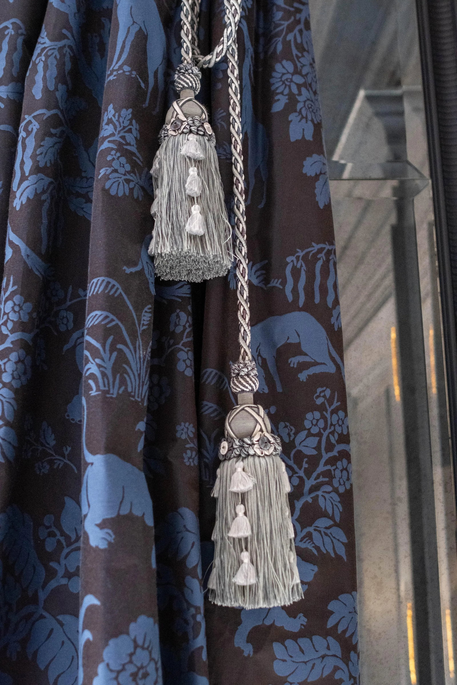 Custom Scalamandre Blue Damask Drapes - 7