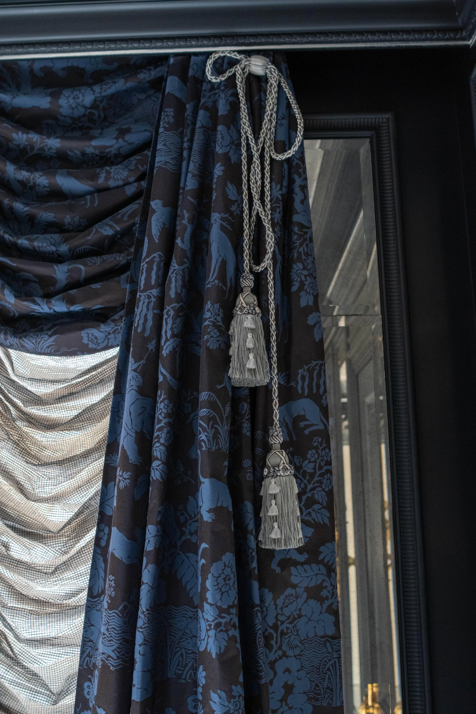 Custom Scalamandre Blue Damask Drapes - 8