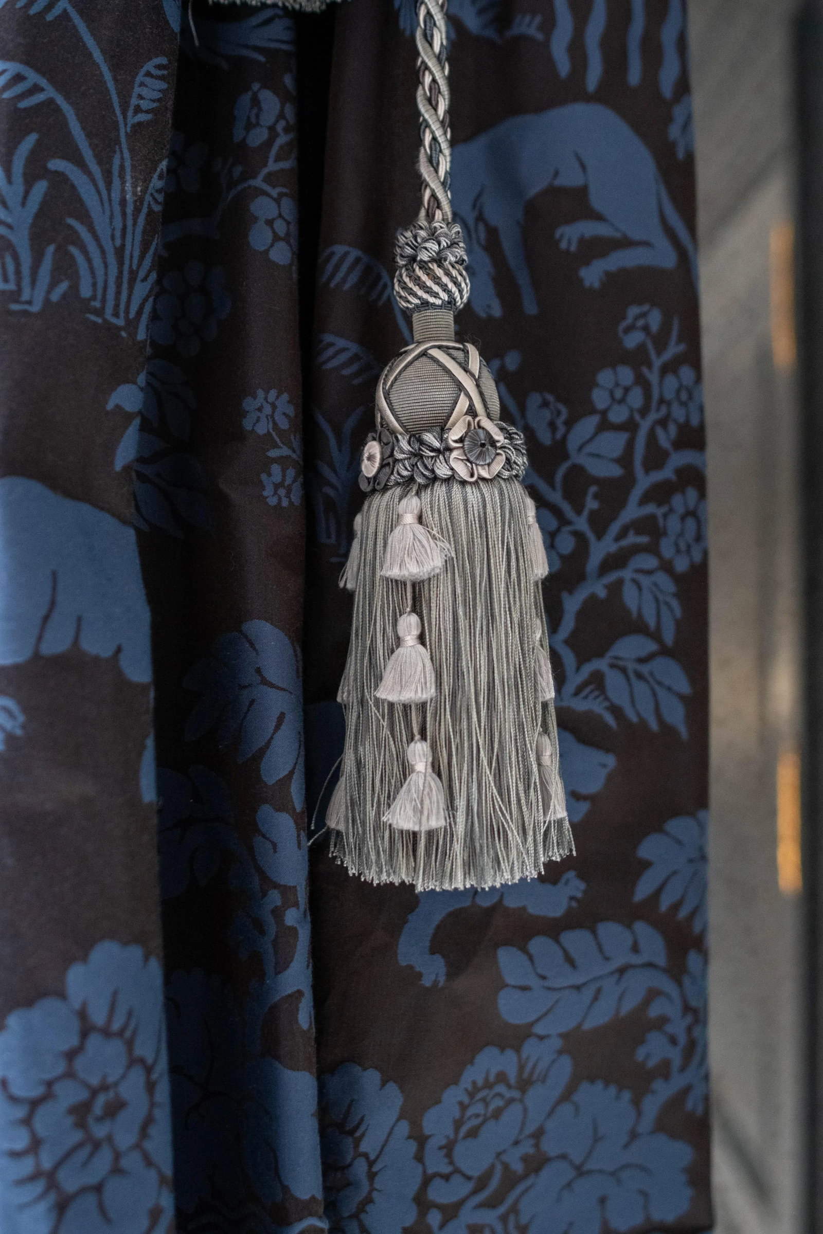 Custom Scalamandre Blue Damask Drapes - 9