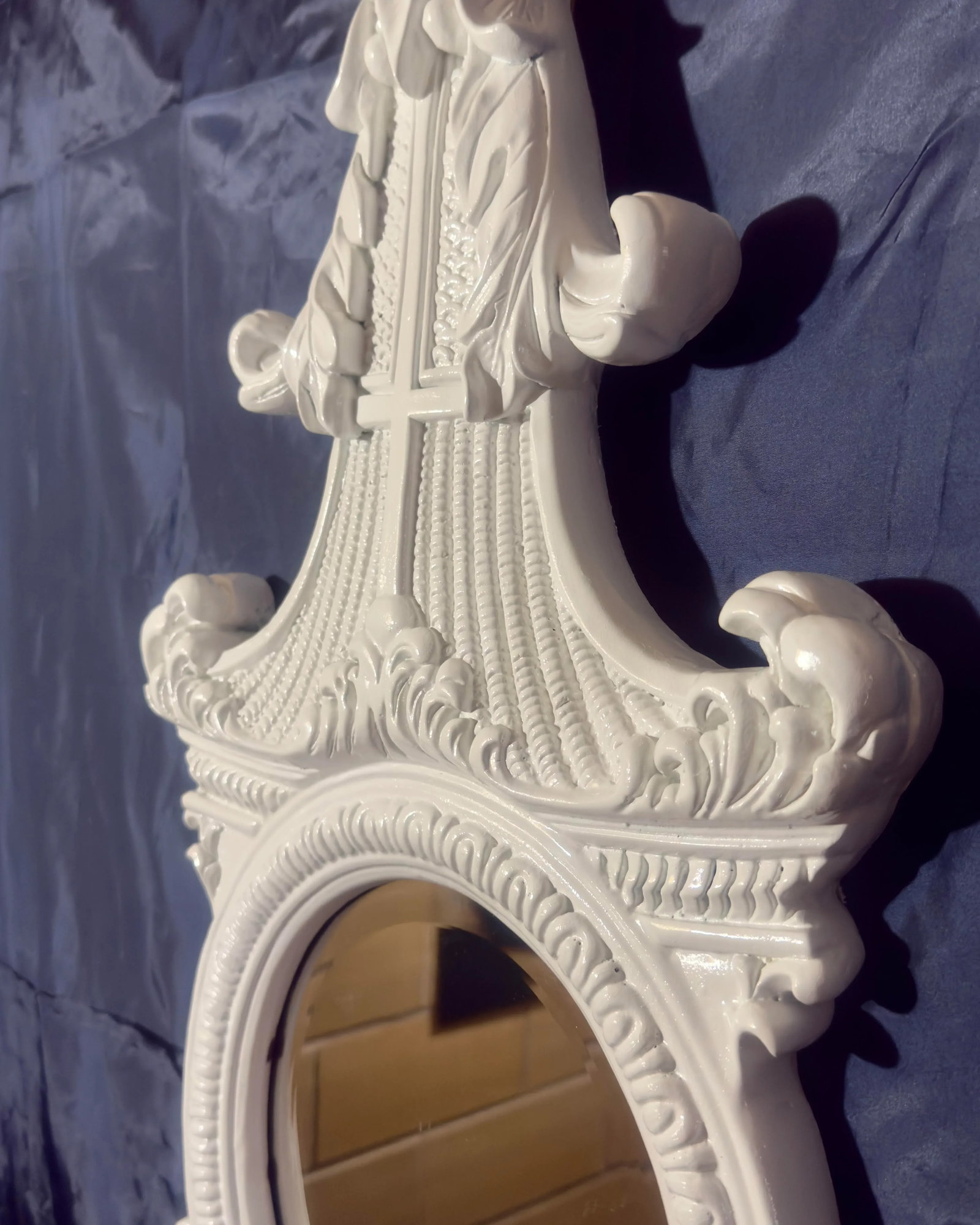 Vintage Palm Beach Regency Gloss White French Rococo Revival Wall Mirror in Gampel-Stoll Style - New - 5