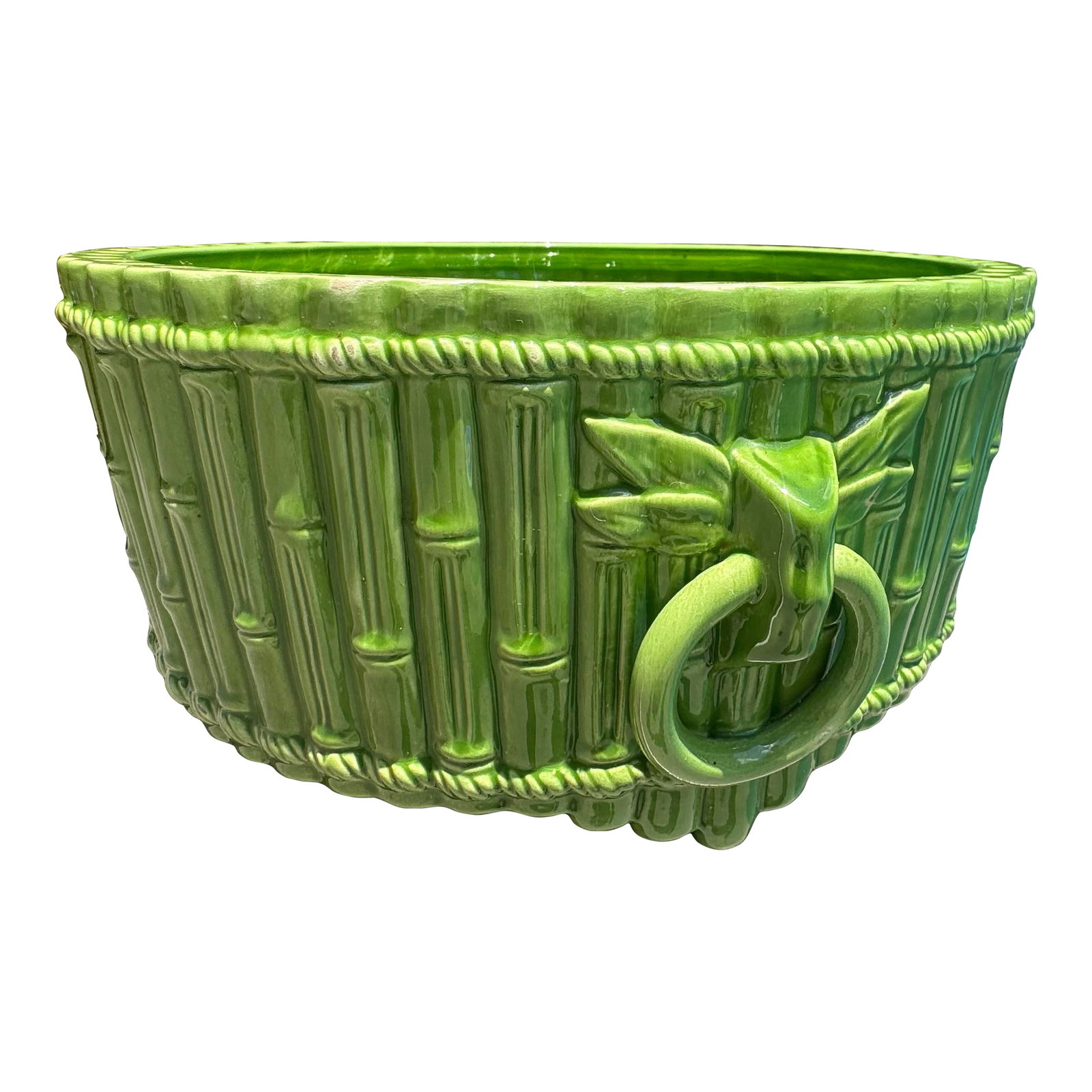 Large Early 20th Century Mottahedeh Designs Green Bamboo Ceramic Cachepot - Made in Italy (1 of 11)