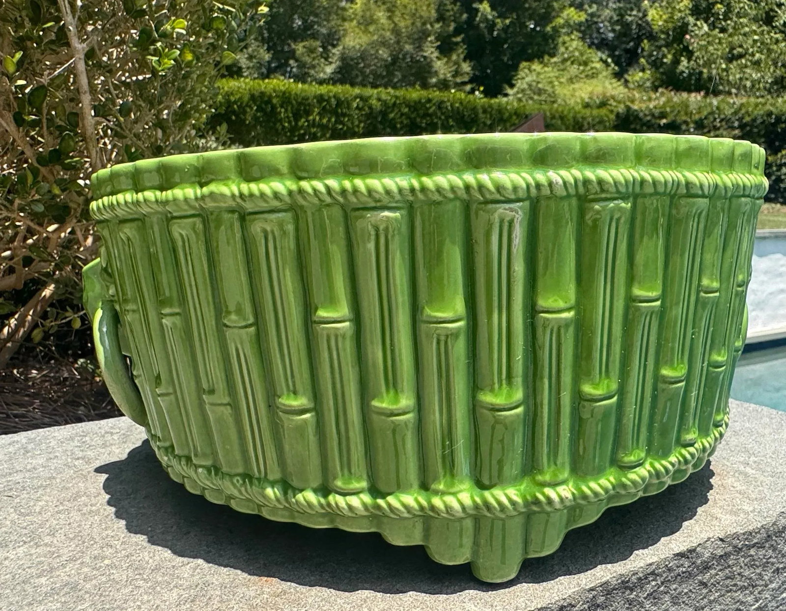 Large Early 20th Century Mottahedeh Designs Green Bamboo Ceramic Cachepot - Made in Italy - 3