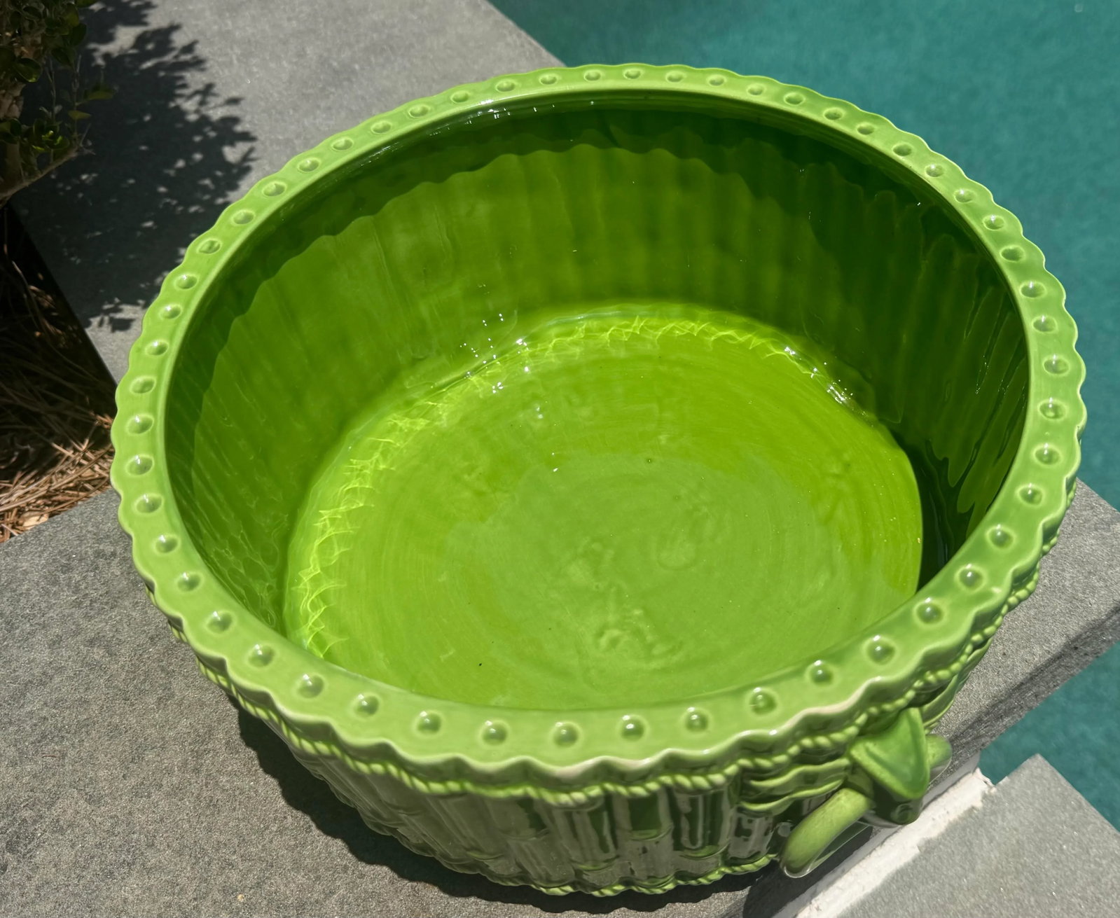 Large Early 20th Century Mottahedeh Designs Green Bamboo Ceramic Cachepot - Made in Italy - 5
