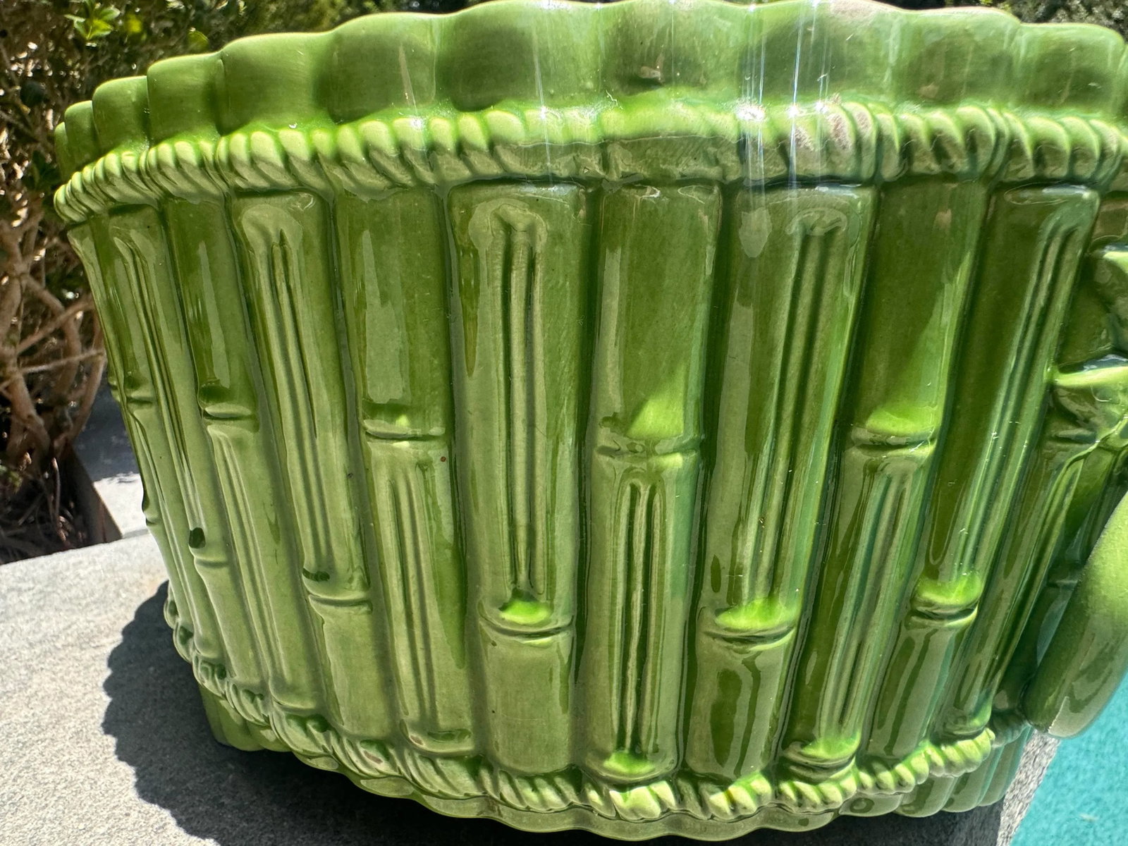 Large Early 20th Century Mottahedeh Designs Green Bamboo Ceramic Cachepot - Made in Italy - 6