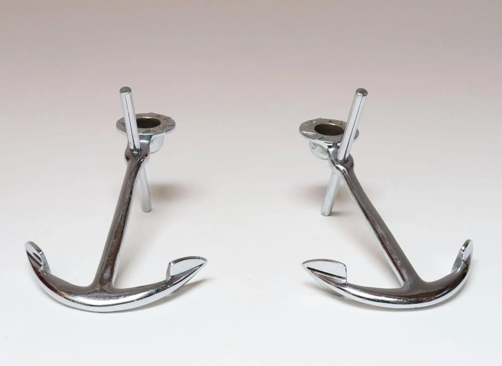Pair of Vintage Chrome Nautical Anchor Form Candlesticks / Candleholders - 4