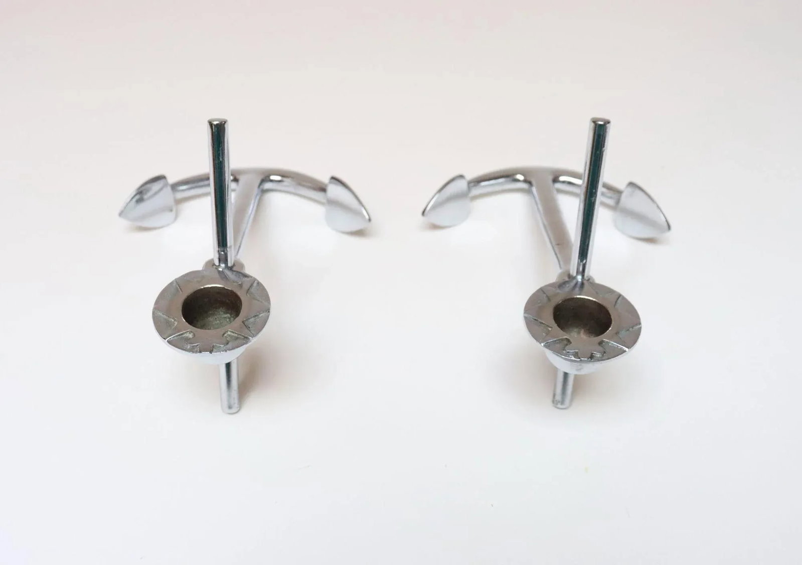 Pair of Vintage Chrome Nautical Anchor Form Candlesticks / Candleholders - 5