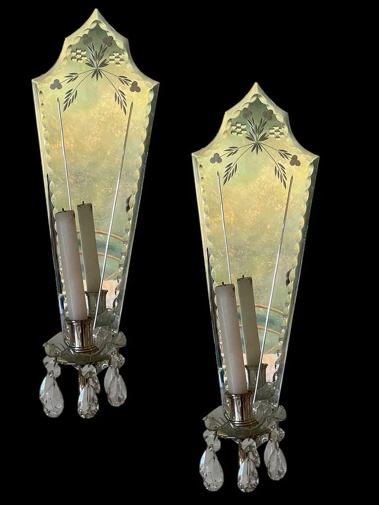 Pair of Venetian Style Mirrored Wall Sconces - 2