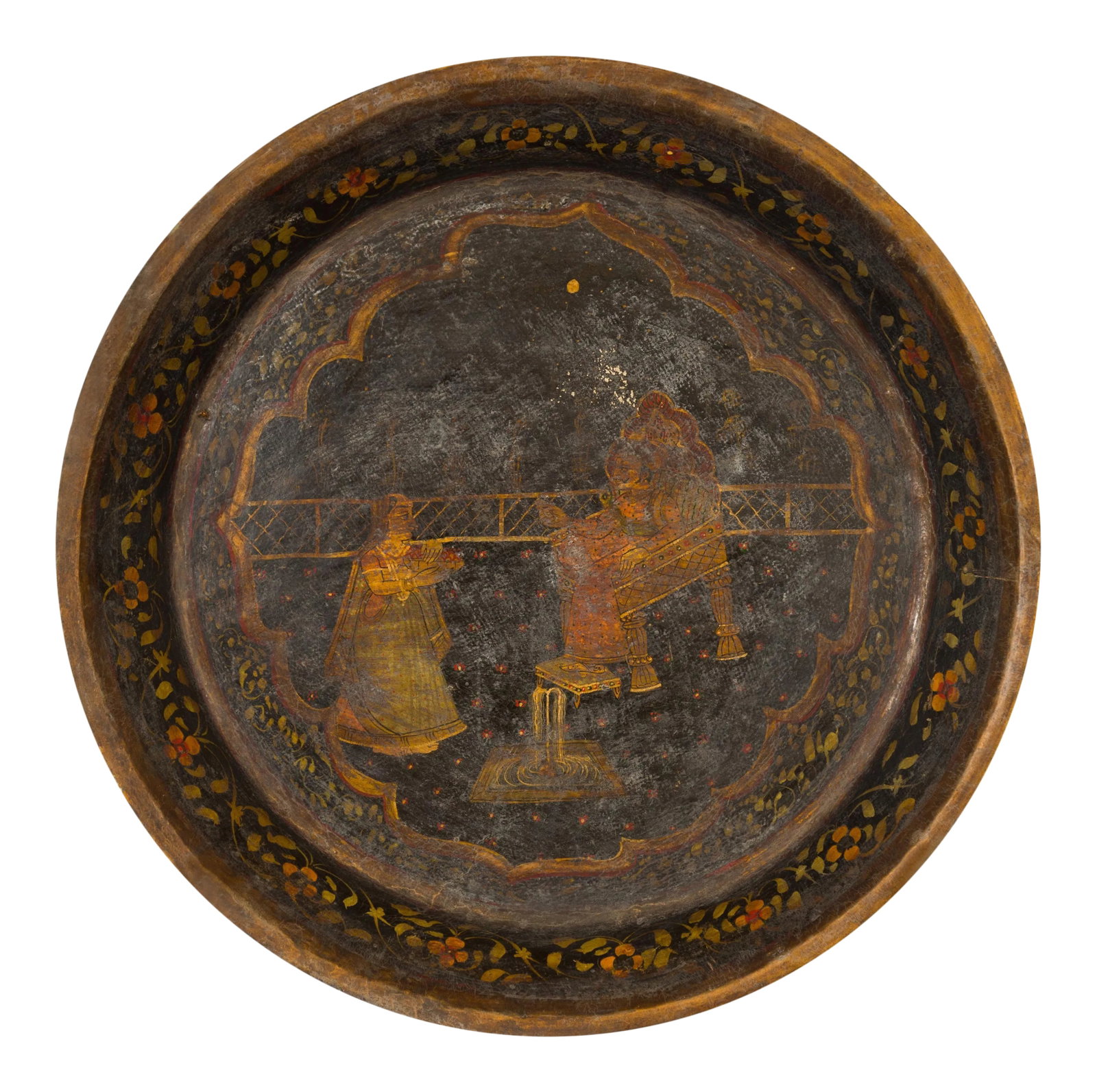 Antique Indian Market Tray with Mughal Inspired Hand Painted Decor (1 of 13)