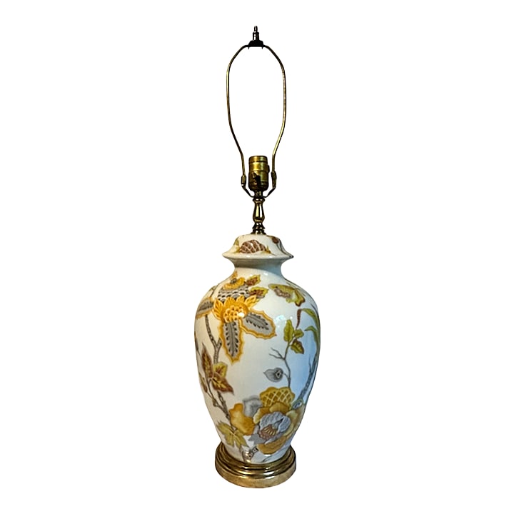 Vintage French Porcelaine De Paris Jacobean Style Floral Lamp (1 of 5)