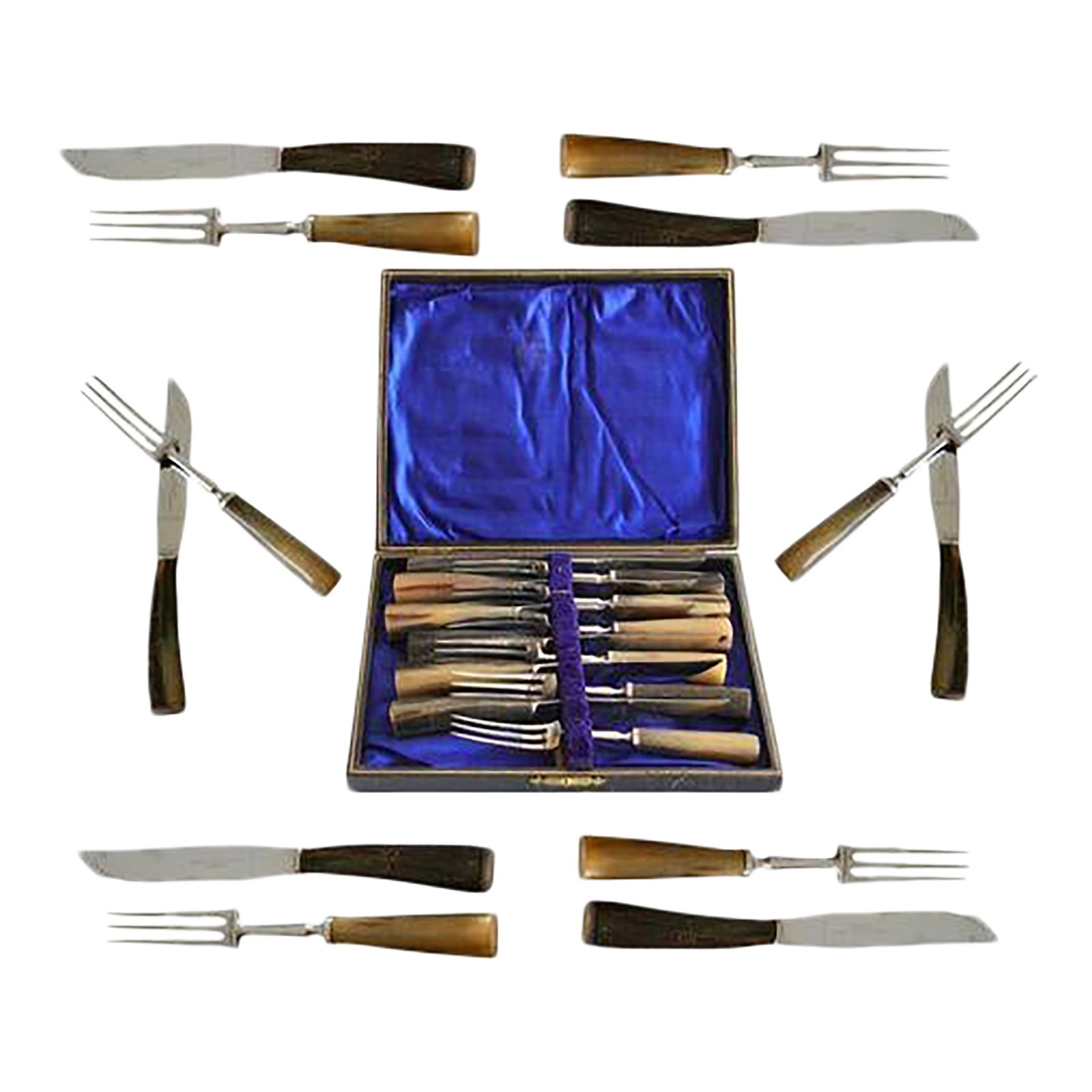 Early 1900s English Stag Horn Handled Steak Set (1 of 4)