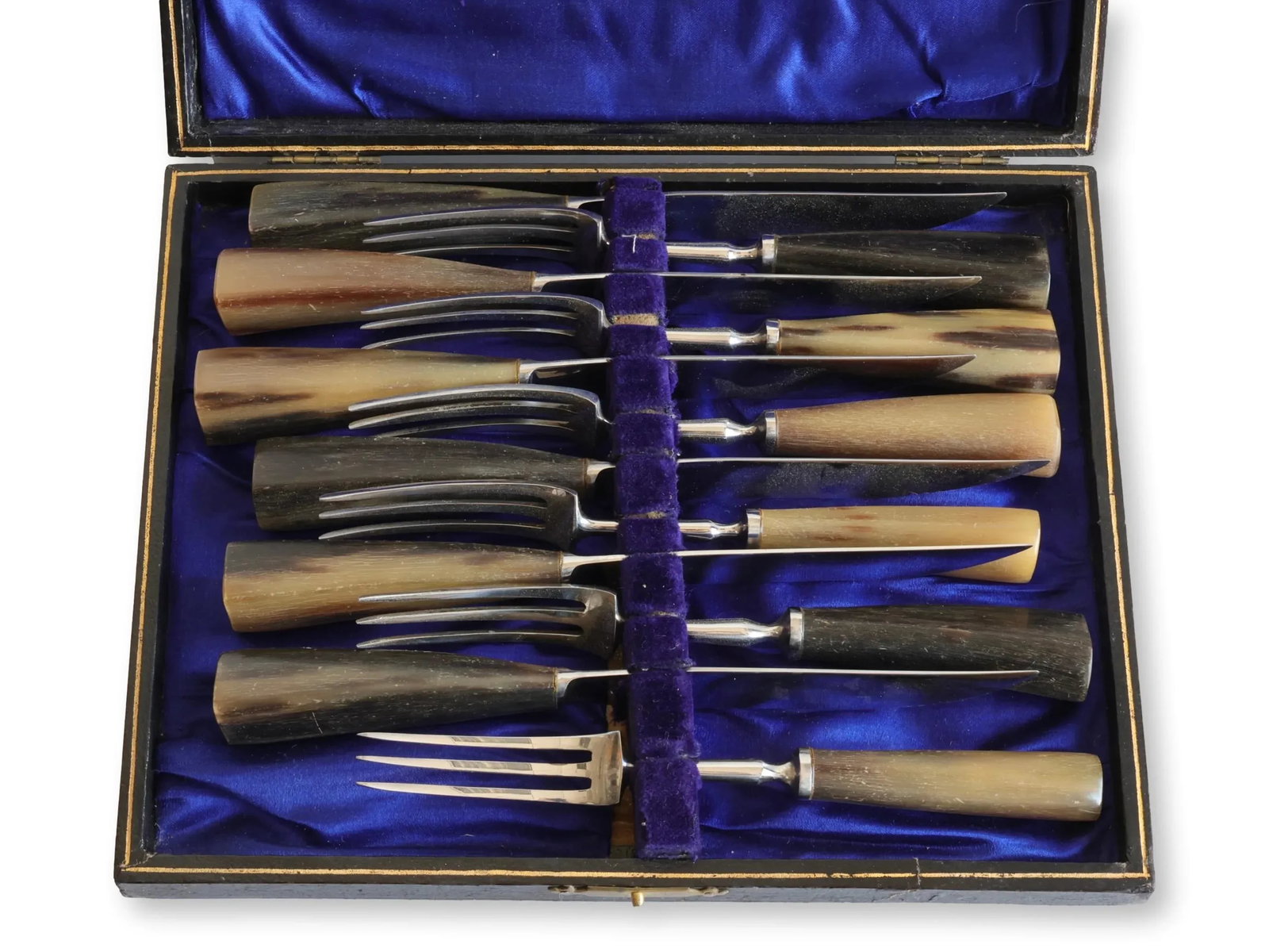 Early 1900s English Stag Horn Handled Steak Set - 4