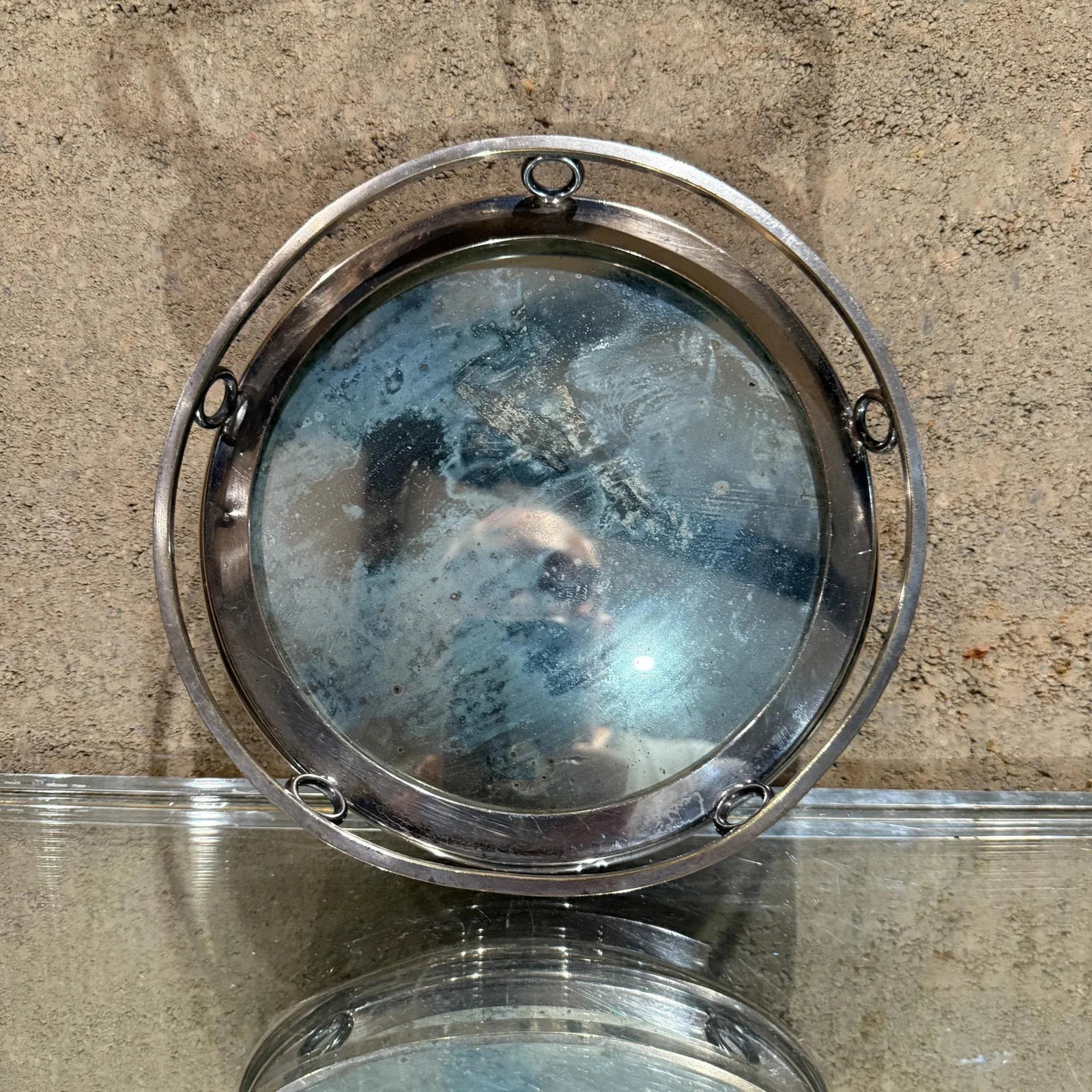 1960s Vintage Hollywood Regency Service Tray With Mirror and Metal - 5