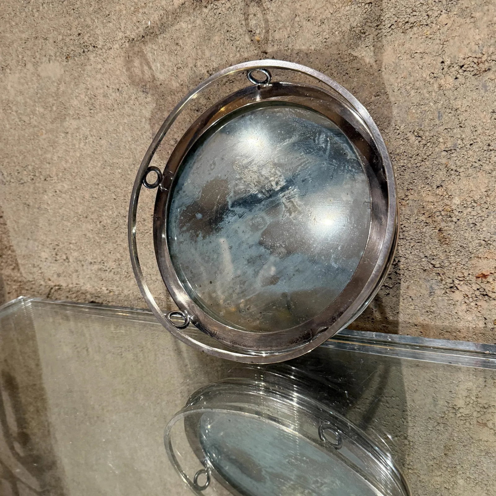 1960s Vintage Hollywood Regency Service Tray With Mirror and Metal - 6