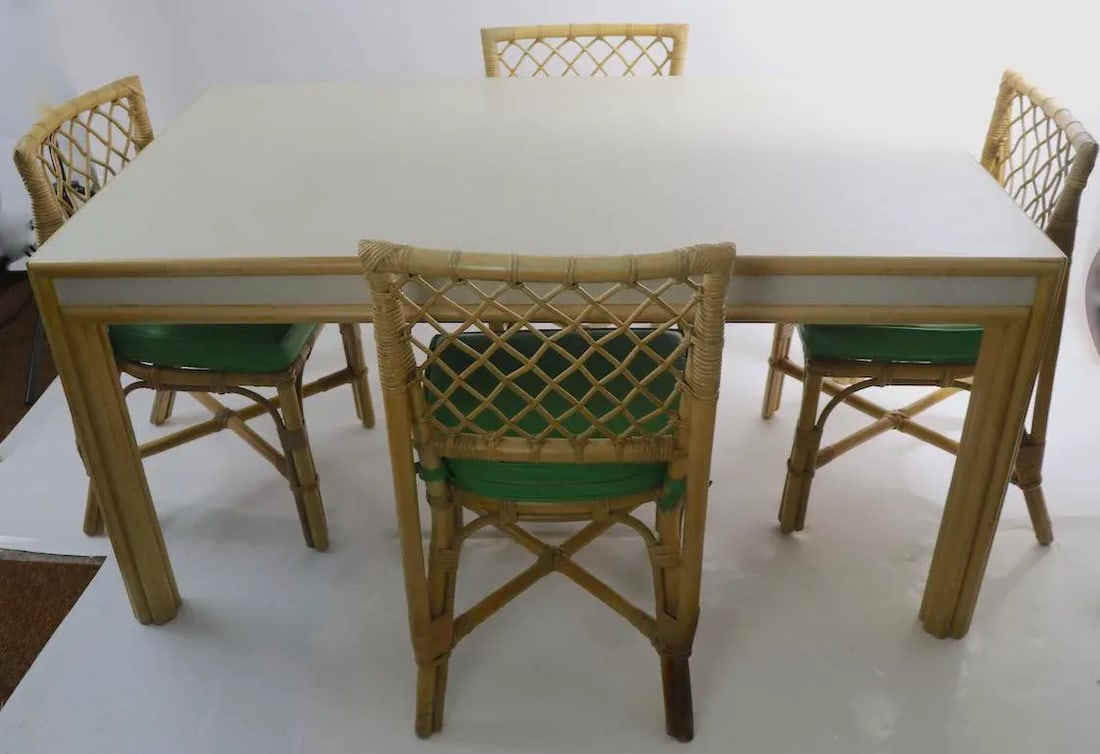 Large Bamboo and Formica Dining Conference Table Desk Attributed to Ficks Reed - 9