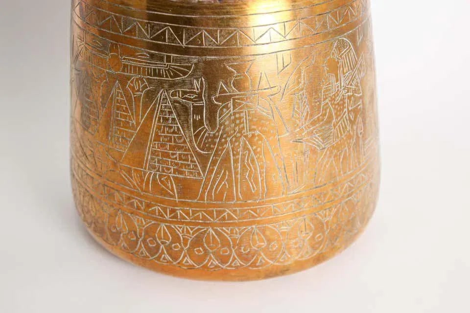 Hand Etched Egyptian Brass Vessel Jardiniere, 19th Century - 10