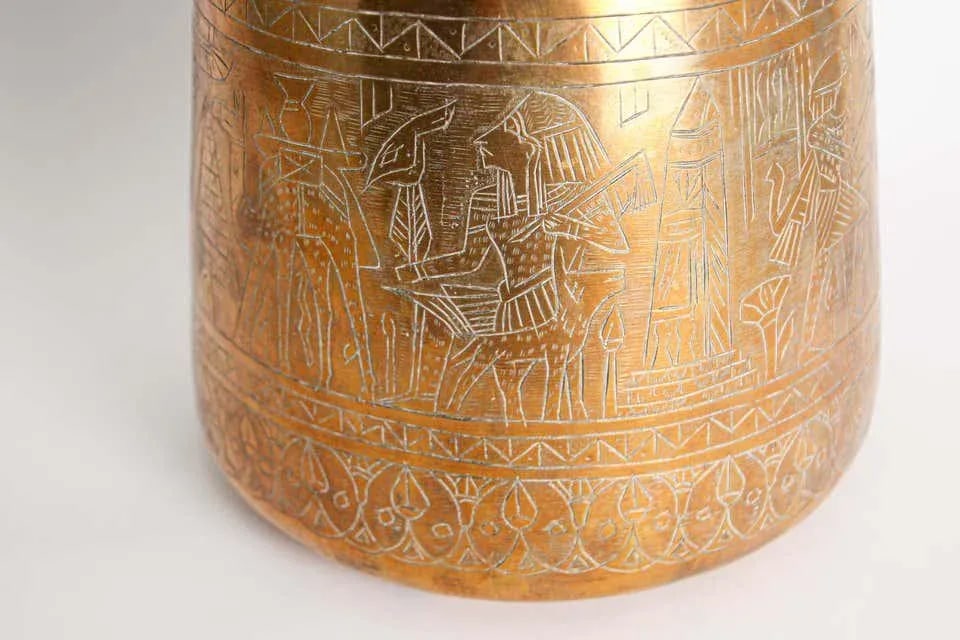 Hand Etched Egyptian Brass Vessel Jardiniere, 19th Century - 11