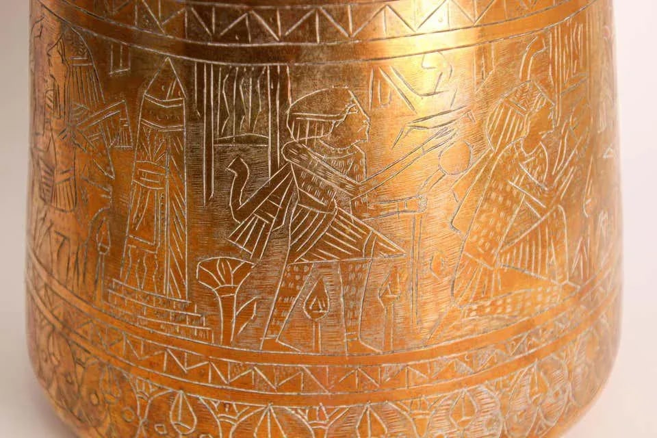 Hand Etched Egyptian Brass Vessel Jardiniere, 19th Century - 12