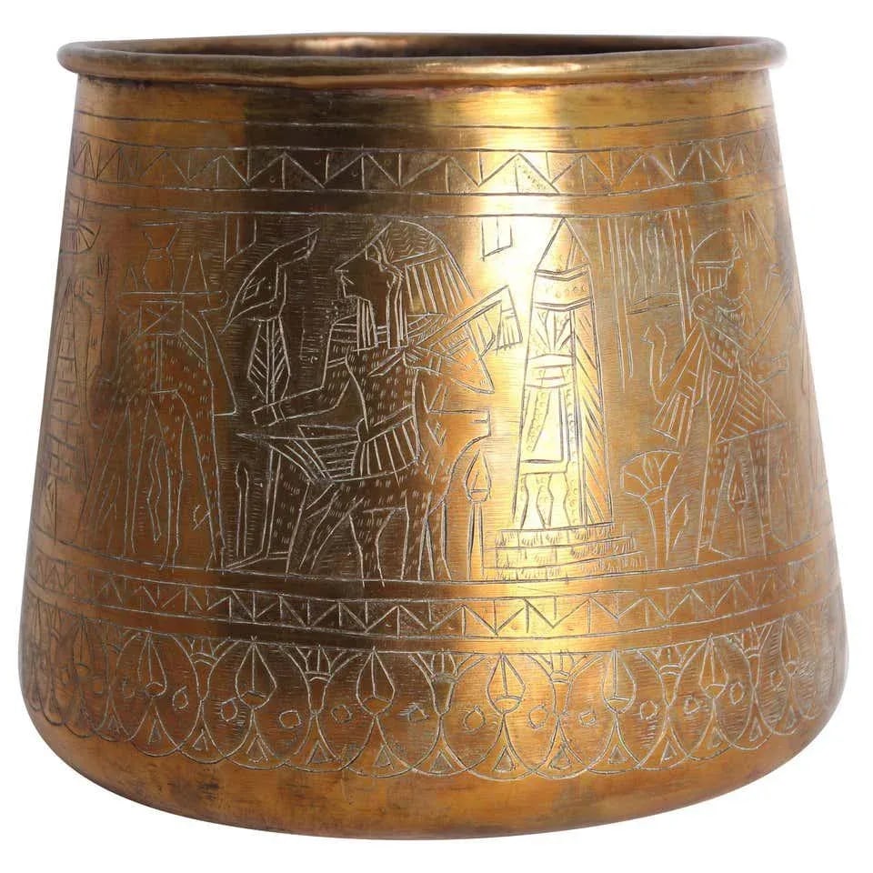 Hand Etched Egyptian Brass Vessel Jardiniere, 19th Century - 13