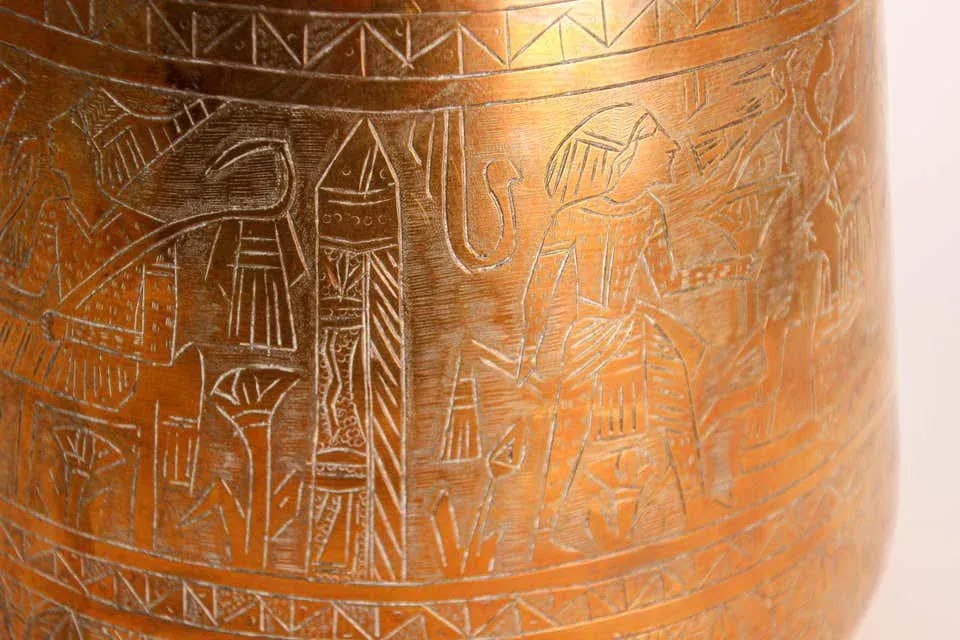 Hand Etched Egyptian Brass Vessel Jardiniere, 19th Century - 2