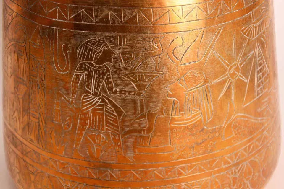 Hand Etched Egyptian Brass Vessel Jardiniere, 19th Century - 3