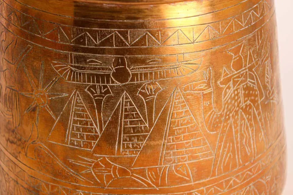Hand Etched Egyptian Brass Vessel Jardiniere, 19th Century - 4
