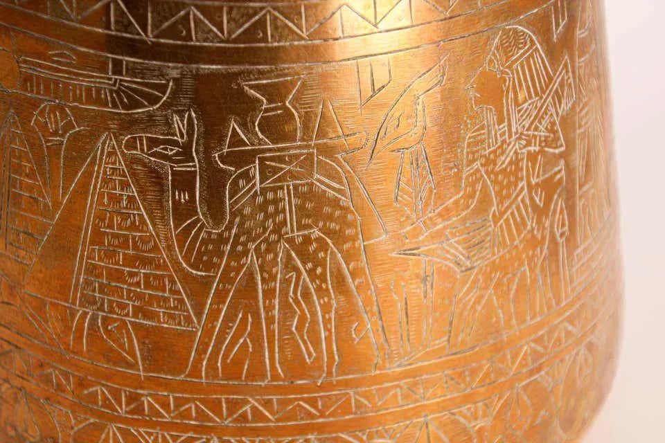 Hand Etched Egyptian Brass Vessel Jardiniere, 19th Century - 5