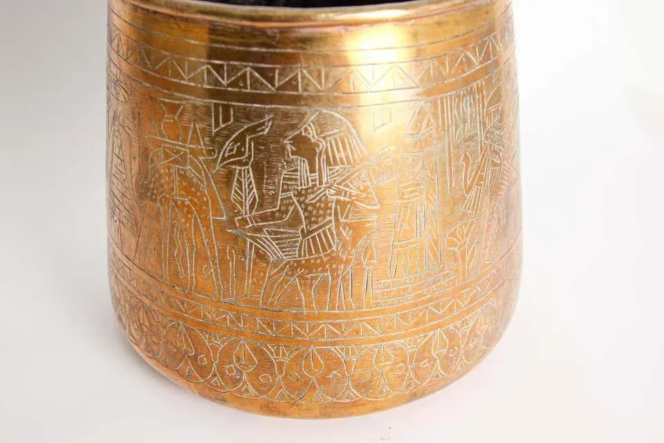 Hand Etched Egyptian Brass Vessel Jardiniere, 19th Century - 6