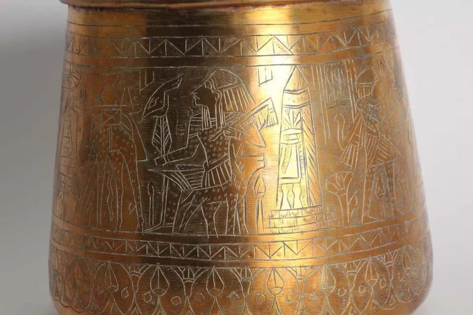 Hand Etched Egyptian Brass Vessel Jardiniere, 19th Century - 8