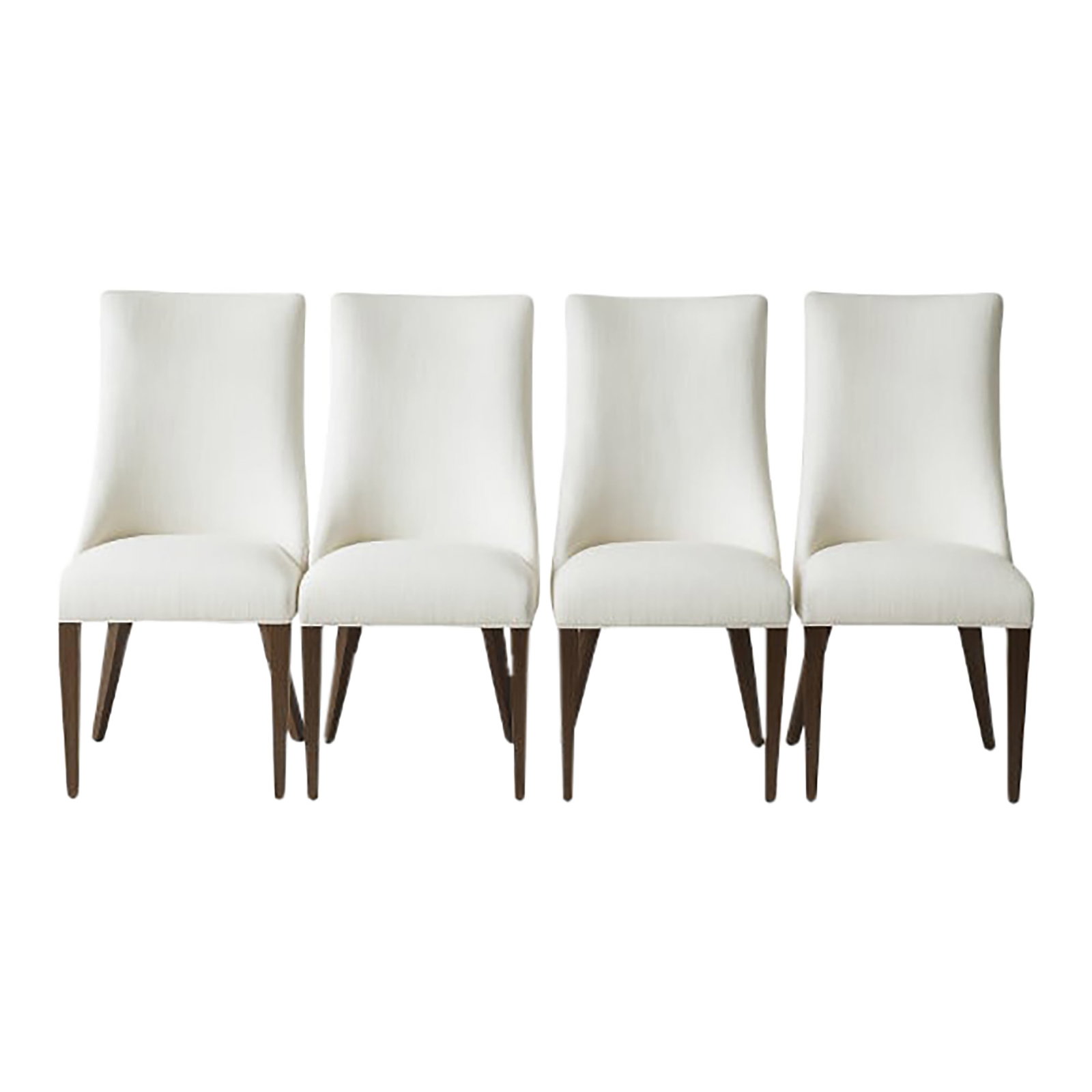 Restoration Hardware - Ella Fabric Dining Side Chairs Set of 4: Restoration Hardware - Ella Fabric Dining Side Chairs (Set of 4) Finish: Waxed Brown Oak Fabric: Perennials(R) Performance Textured Linen Weave in White Condition: Excellent Pre-Owned - Timeless 1940s