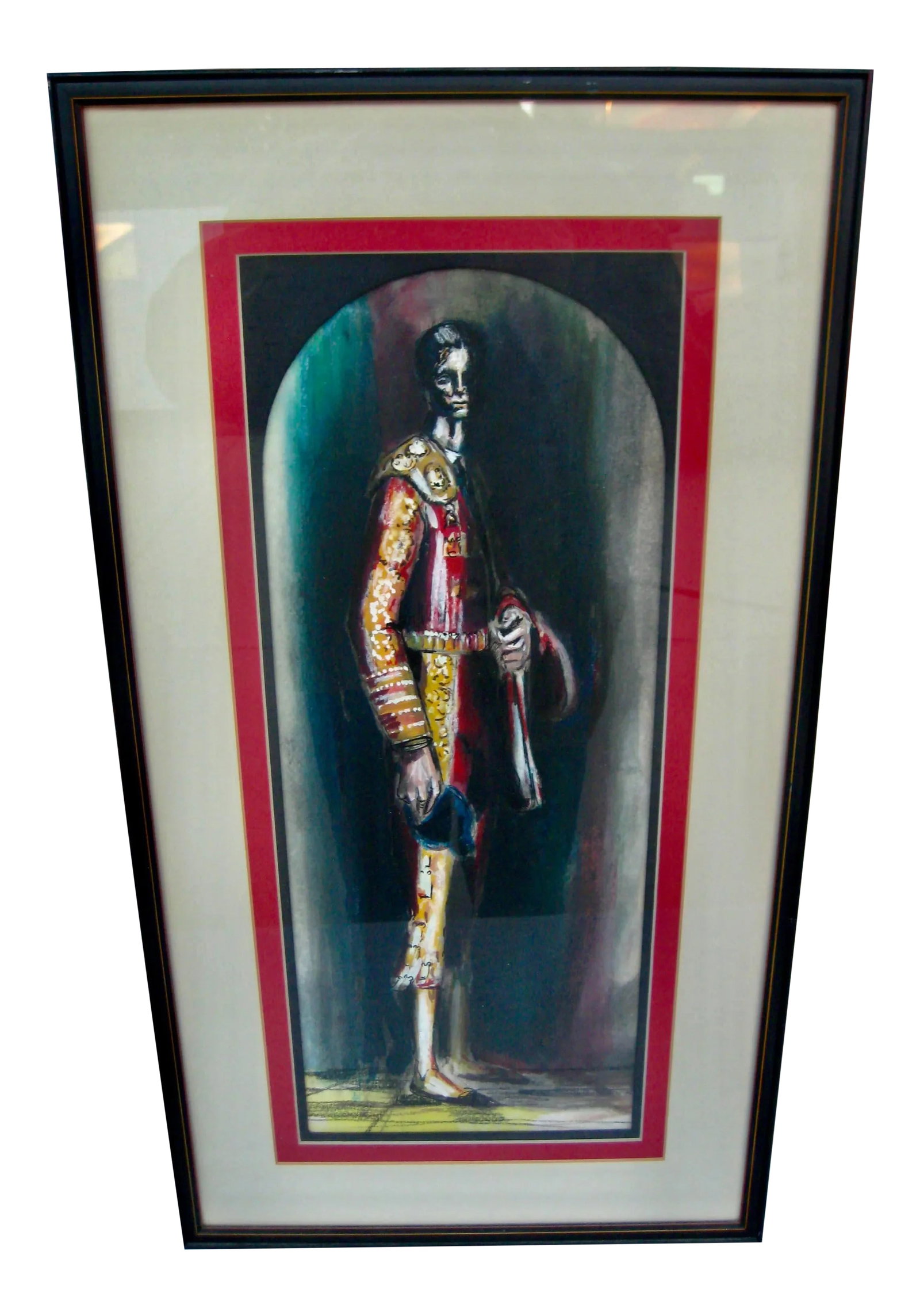 Men Portrait of a Matador Painting by Paul Winslow, Framed: The artist played with several techniques in this pieces, like the use of acrylic, charcoal, drawing, pastel and created a wonderful picture that give the feeling of several dimensions and deepness, g