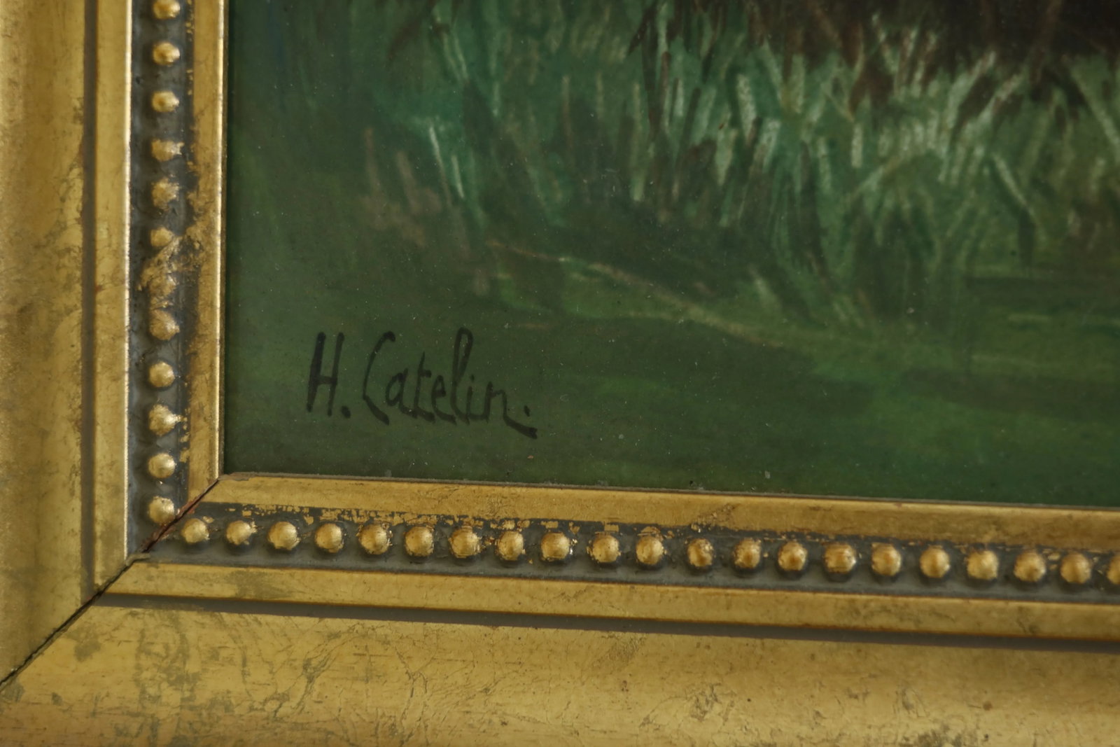 Vintage Painted Porcelain Plaque in Gold Gilt Frame - 3