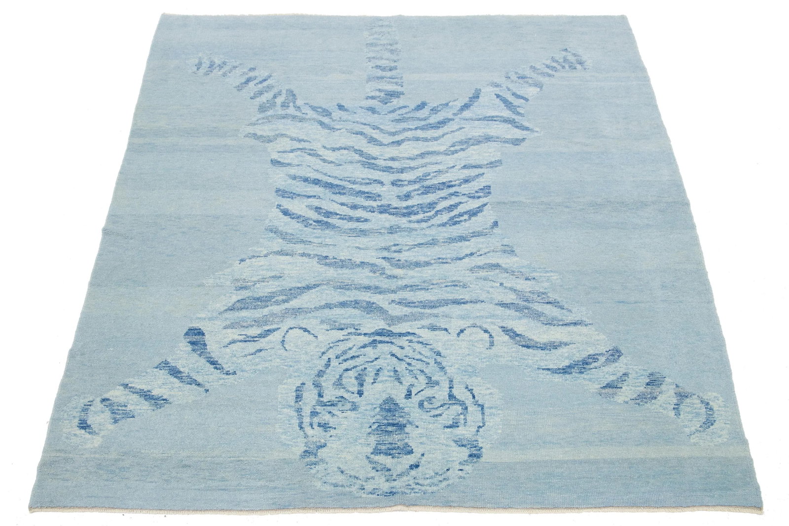 Handmade in Light Gray Modern Wool Rug With a Tiger Design - 2