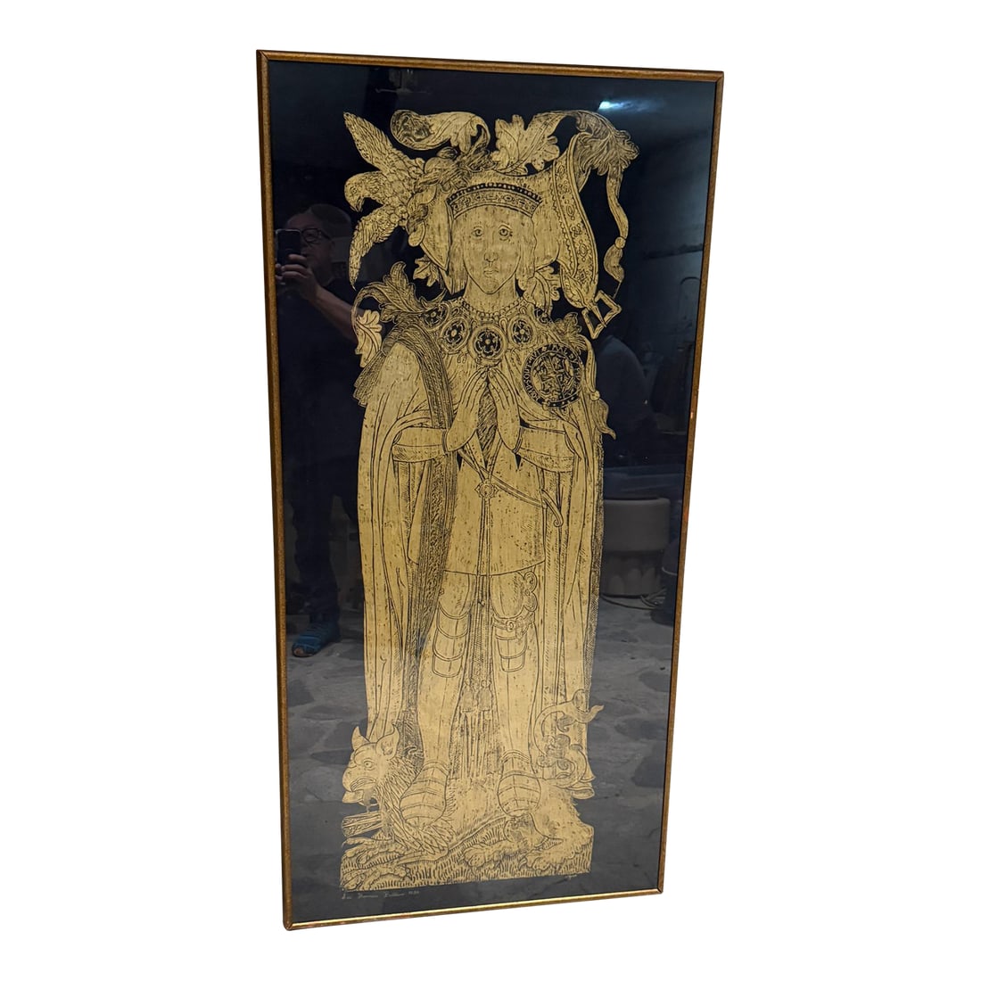 Sir Thomas Boleyn Handmade Brass Rubbing Art/British Royality: For your consideration, this brass rubbing is in good condition, Sir Thomas Boleyn (Bullen) circa 1539 , was the grandfather of Queen Elizabeth One. Appears to be gold leaf on black paper. Brass rubbi
